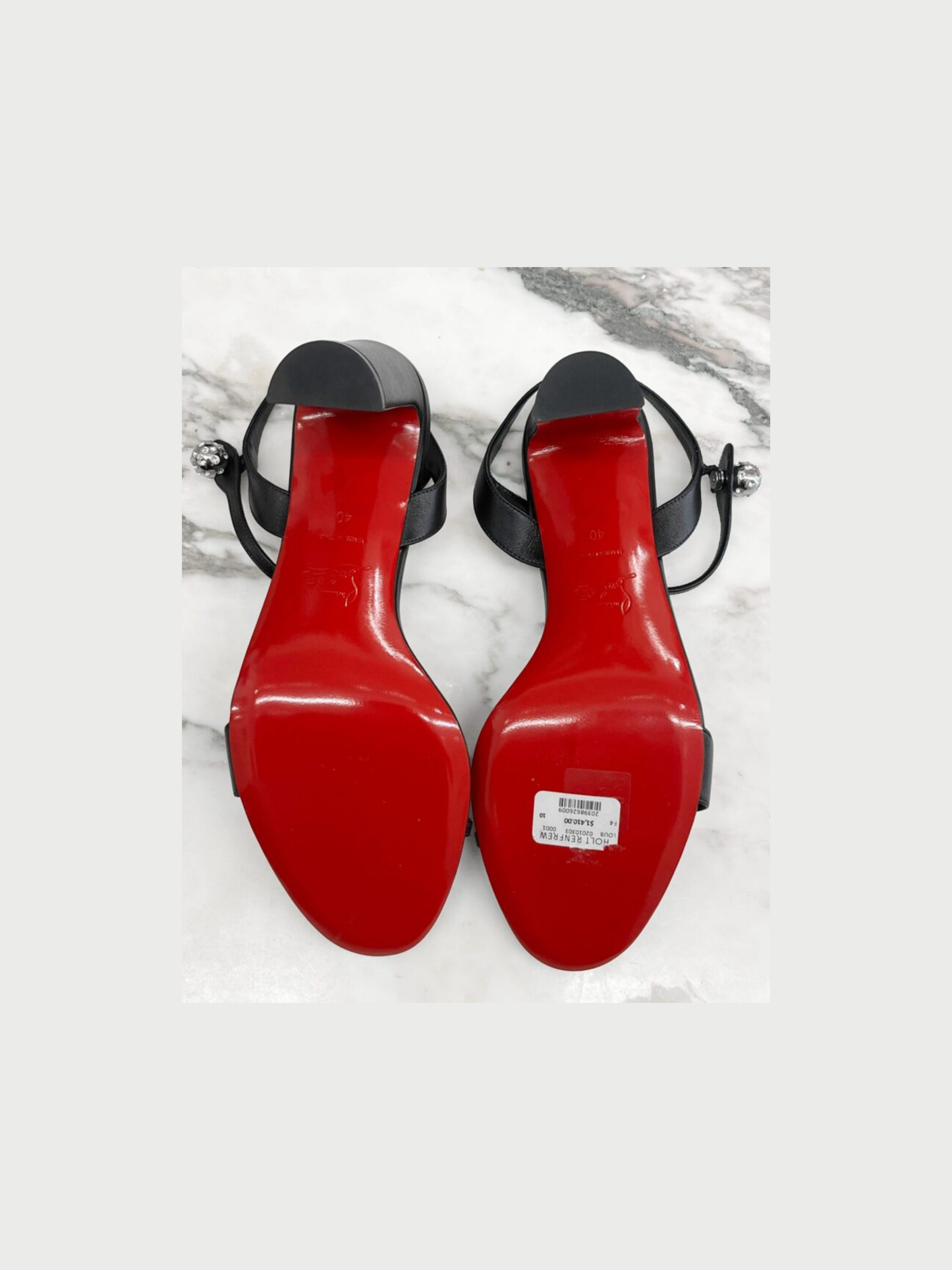 Christian Louboutin 2020s Black Leather Atmospheria Heeled Sandals