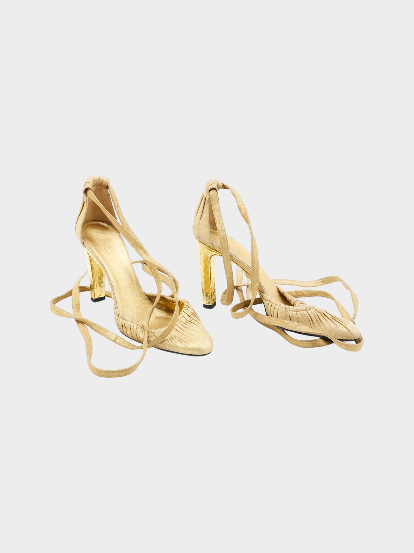 Gucci by Tom Ford FW 2004 Gold Leather and Snakeskin Heels