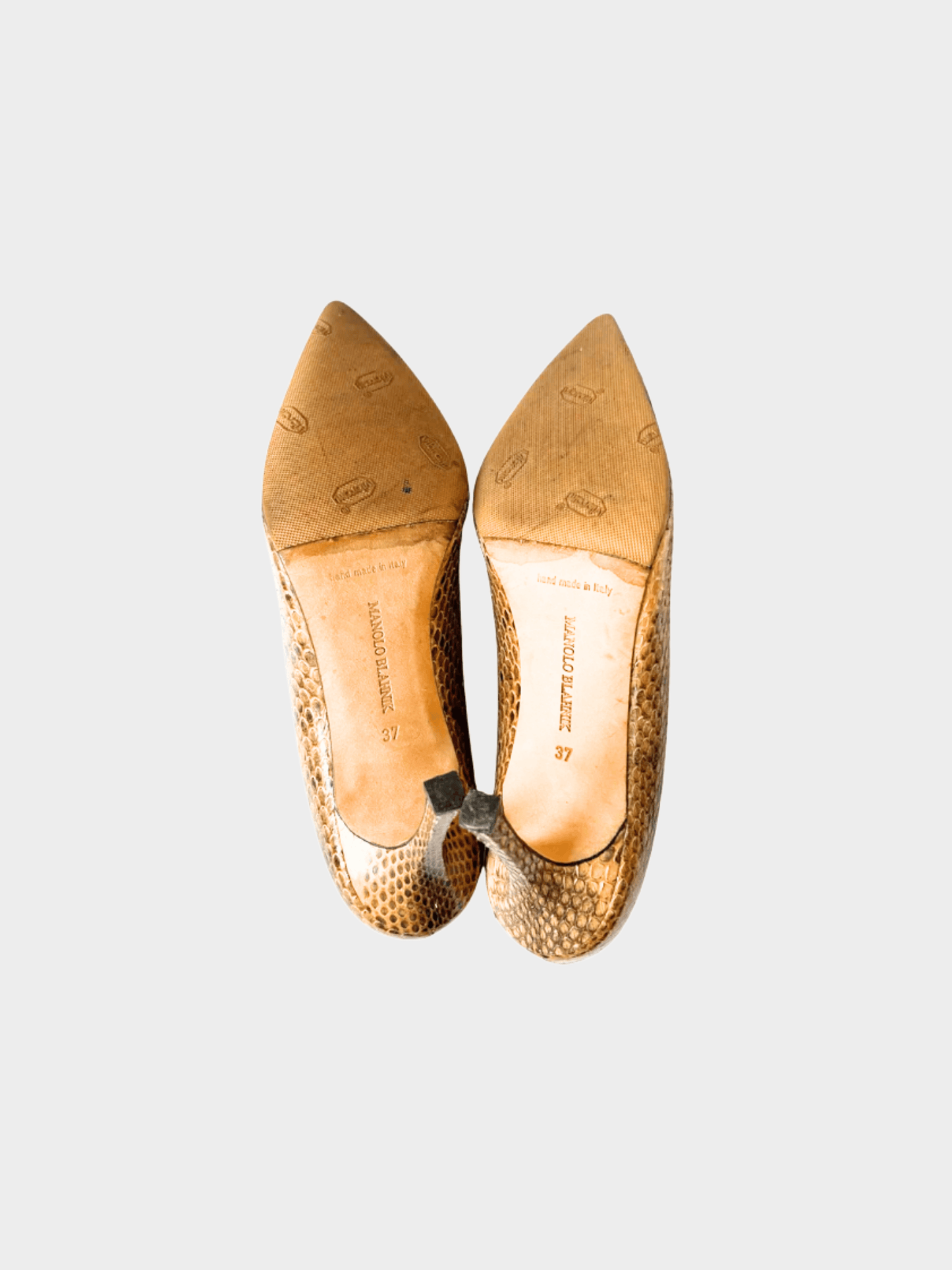 Manolo Blahnik 2000s Snake Skin Brown Beige Pump Heels