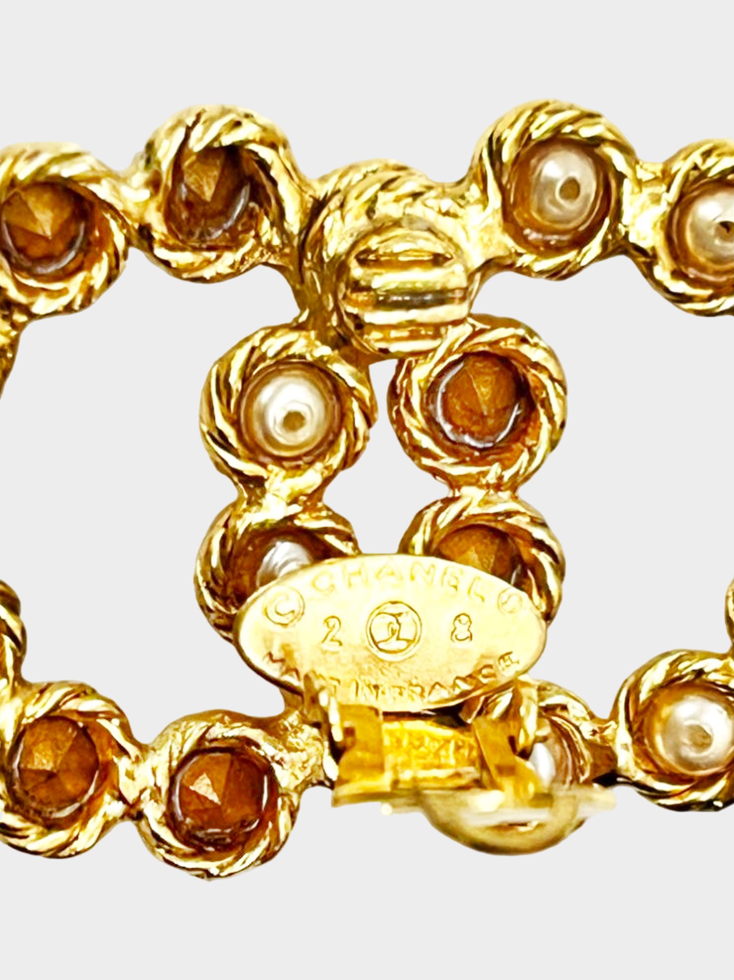 Chanel 1980s Pearl and Crystal CC Logo Clip-on Earrings