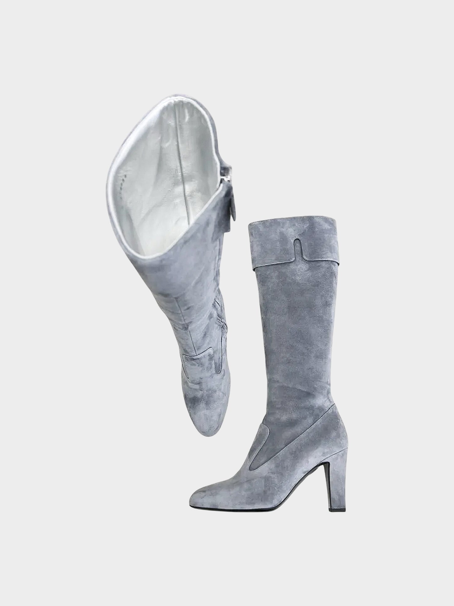 Chanel 2022 Grey Suede Heeled Boots