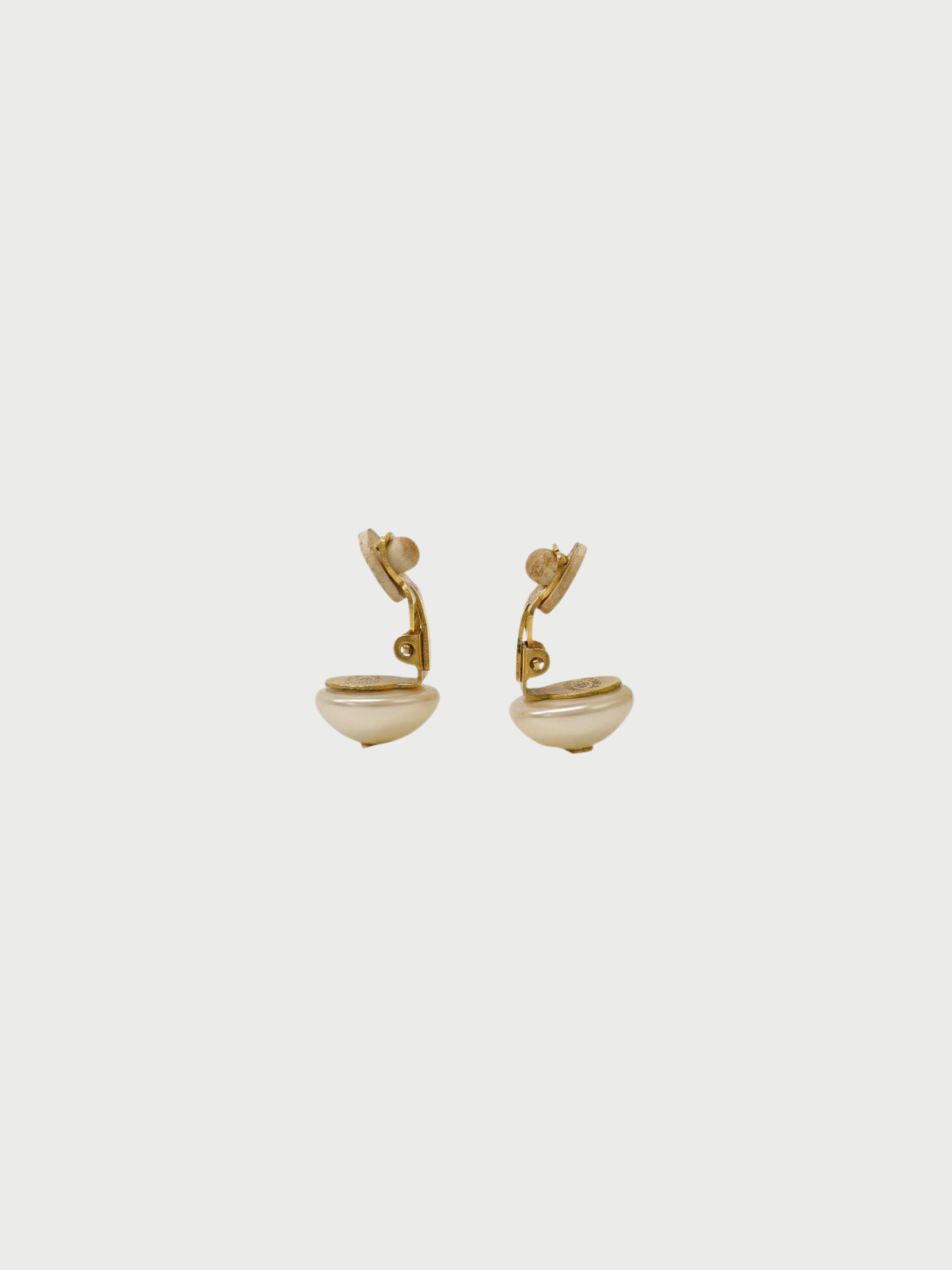 Chanel 1990s Gold Plated Metal Pearl COCO Earrings