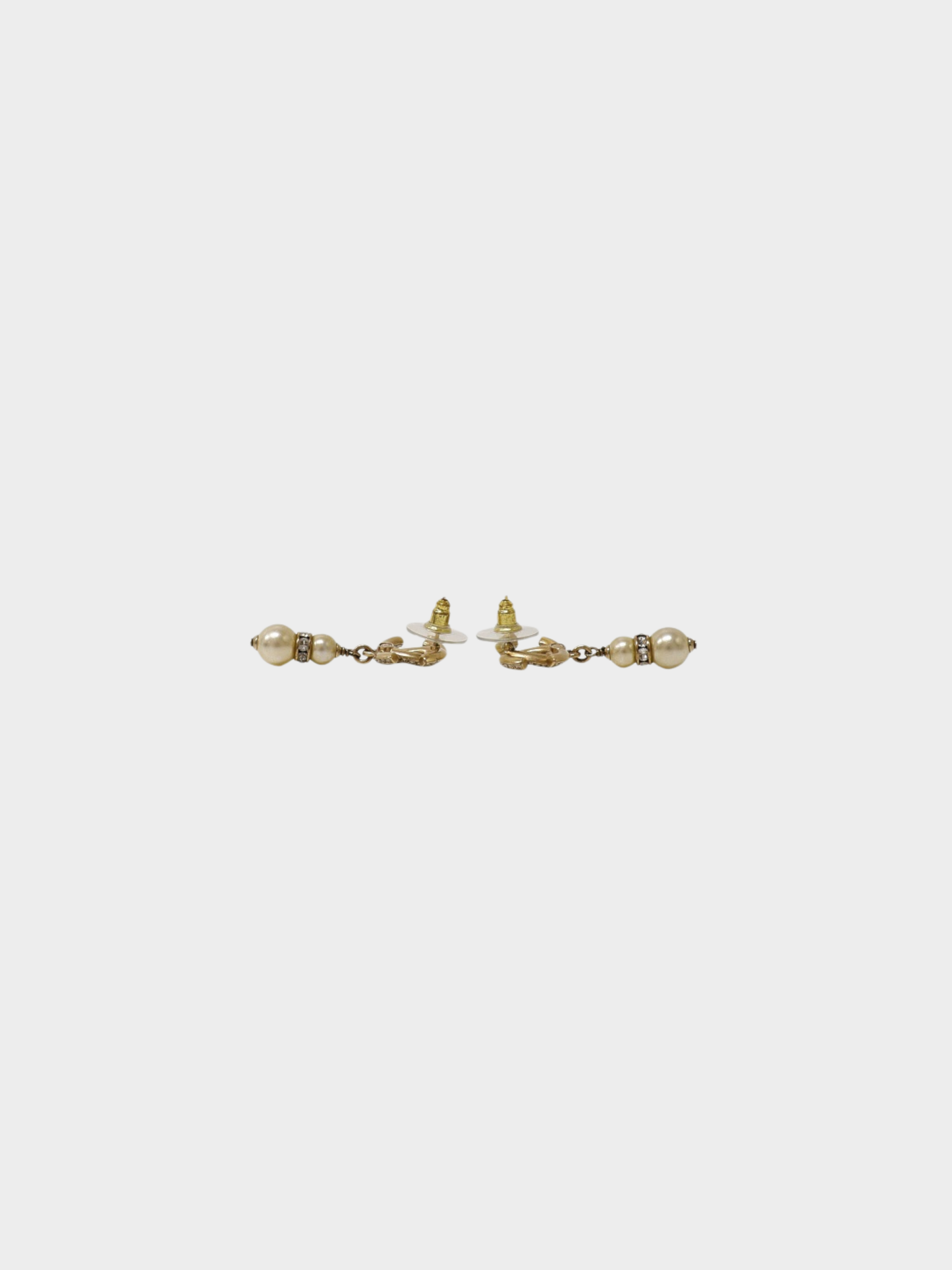 Chanel 2018 Gold Pearl Rhinestone COCO Swing Earrings
