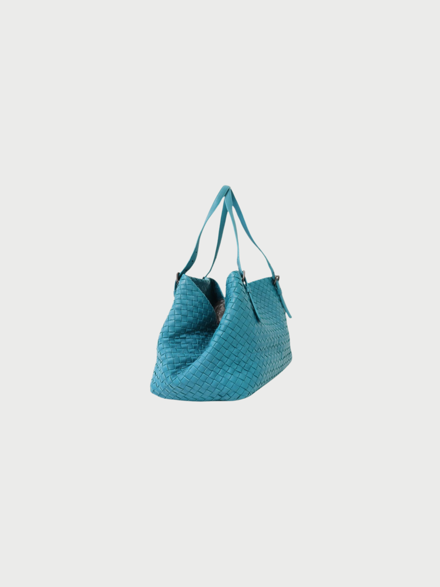 Bottega Veneta 2010s Blue Turquoise Leather Intrecciato Tote Bag