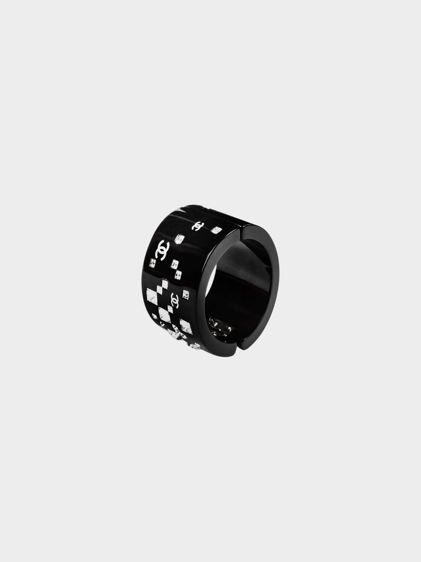 Chanel by Karl Lagerfeld Fall 2005 Black Resin Rhinestone-studded Cuff Bracelet