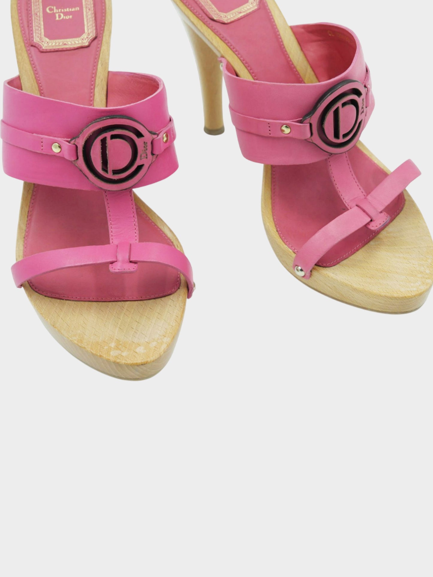 Christian Dior 2000s Pink Leather and Wooden Heeled Sandals