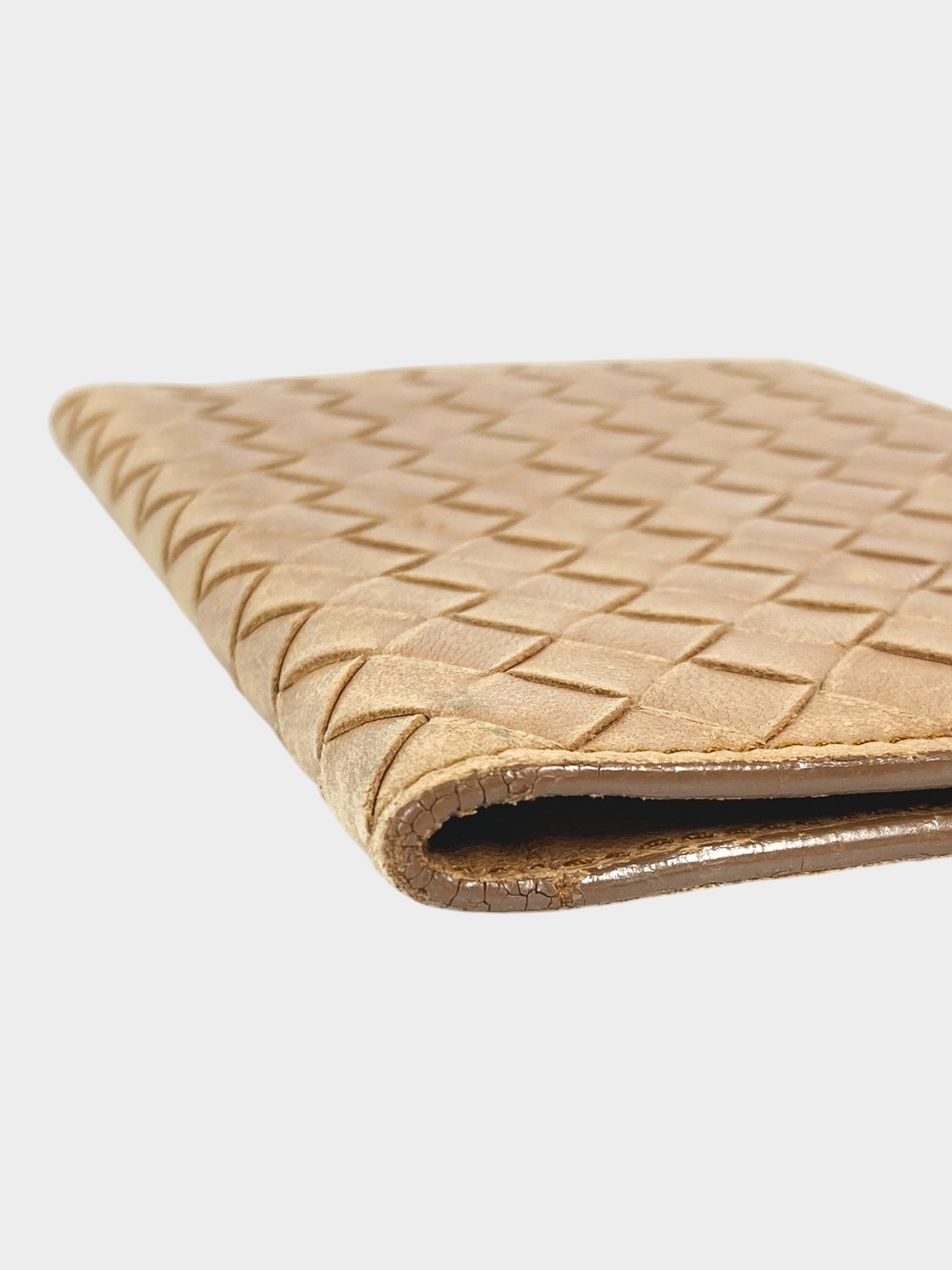 Bottega Veneta 2000s Beige Intrecciato Leather Passport Case