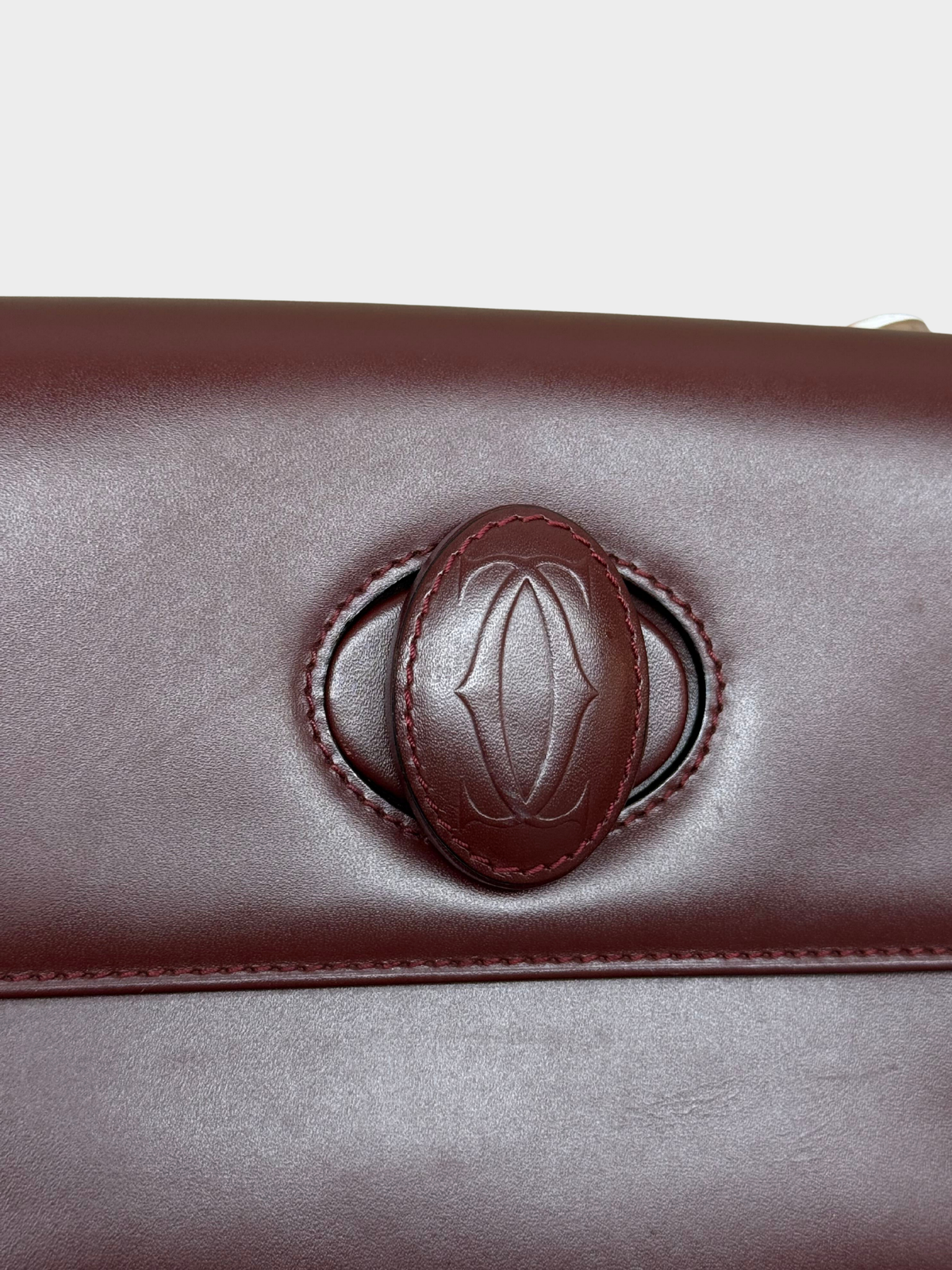 Cartier 1980s Bordeaux Calfskin Must de Cartier Flap Shoulder Bag
