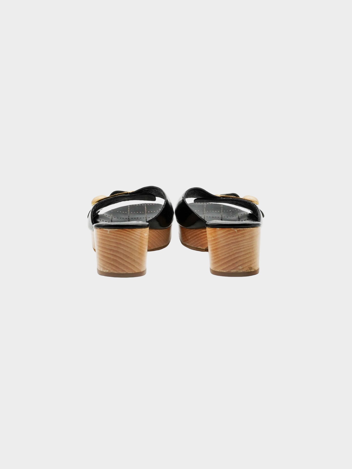 Chanel by Karl Lagerfeld 2000s Black Patent Leather Platform Mules
