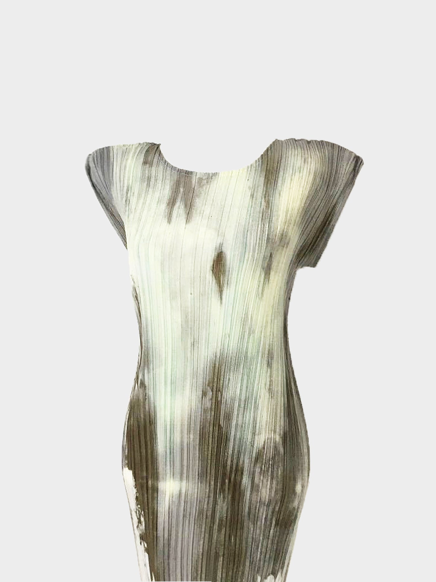 Issey Miyake 1999 Green Abstract Gradation Print Pleated Dress and Skirt Set