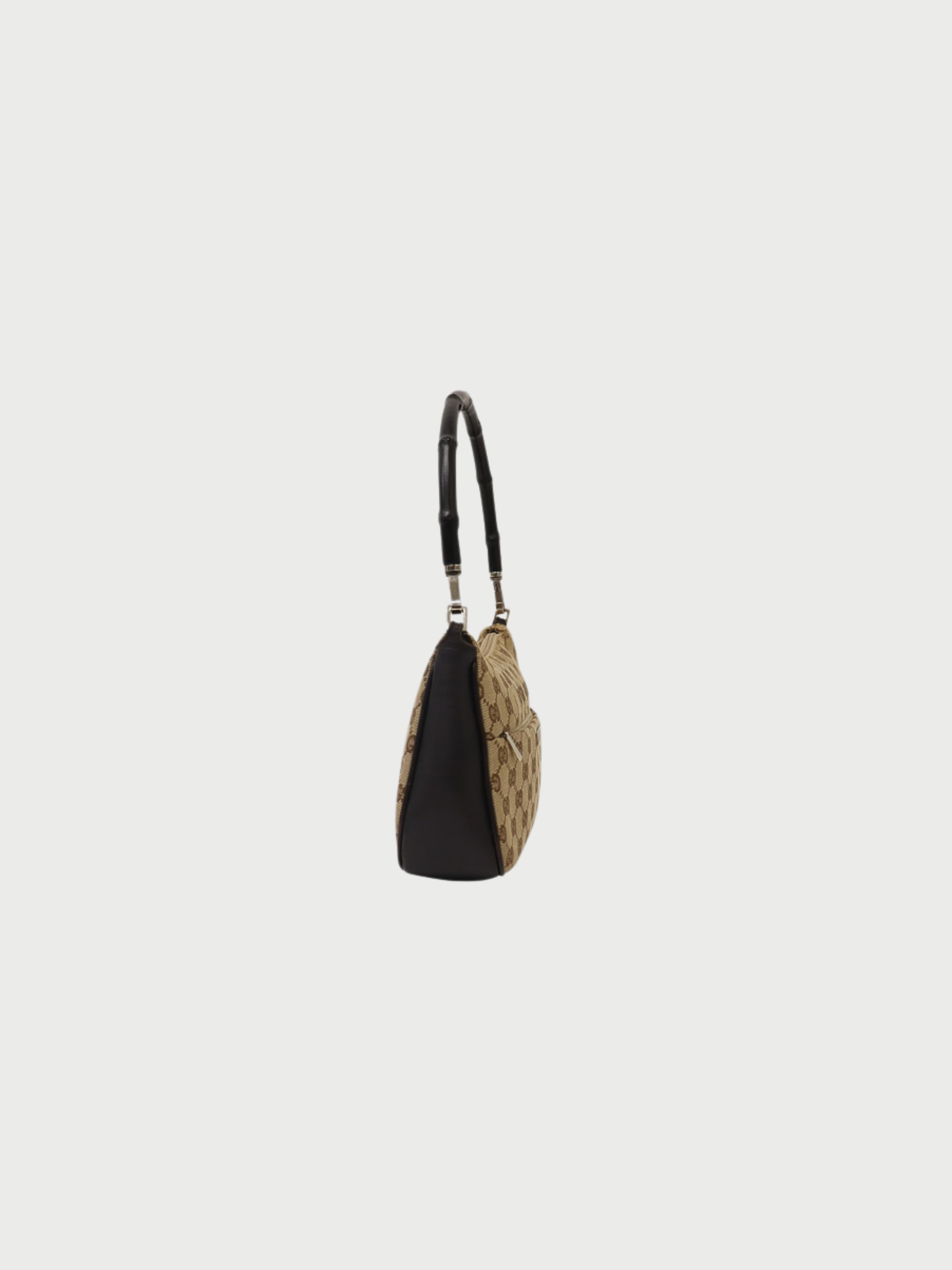 Gucci 2000s Beige Brown GG Canvas Bamboo One-Shoulder Bag