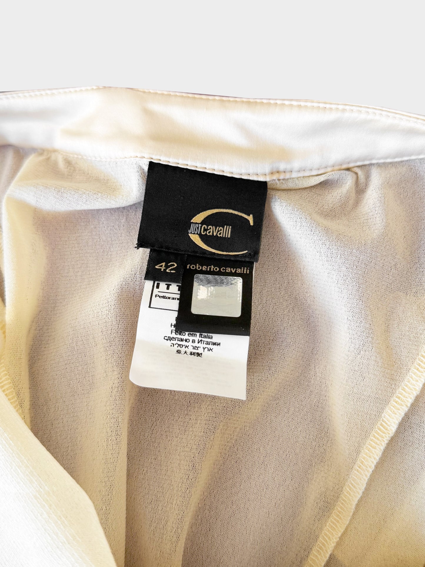 Roberto Cavalli 2000s Just Cavalli Yellow Silk Satin Ruffled-detail Top