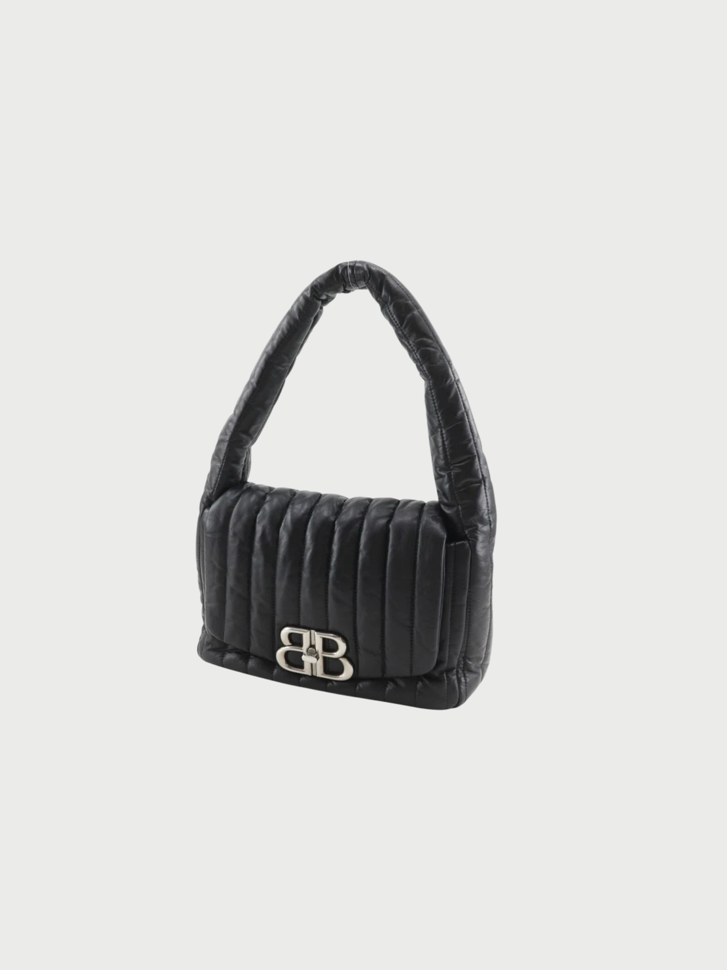 Balenciaga 2020s Black Calfskin Leather Monaco Quilted Shoulder Bag