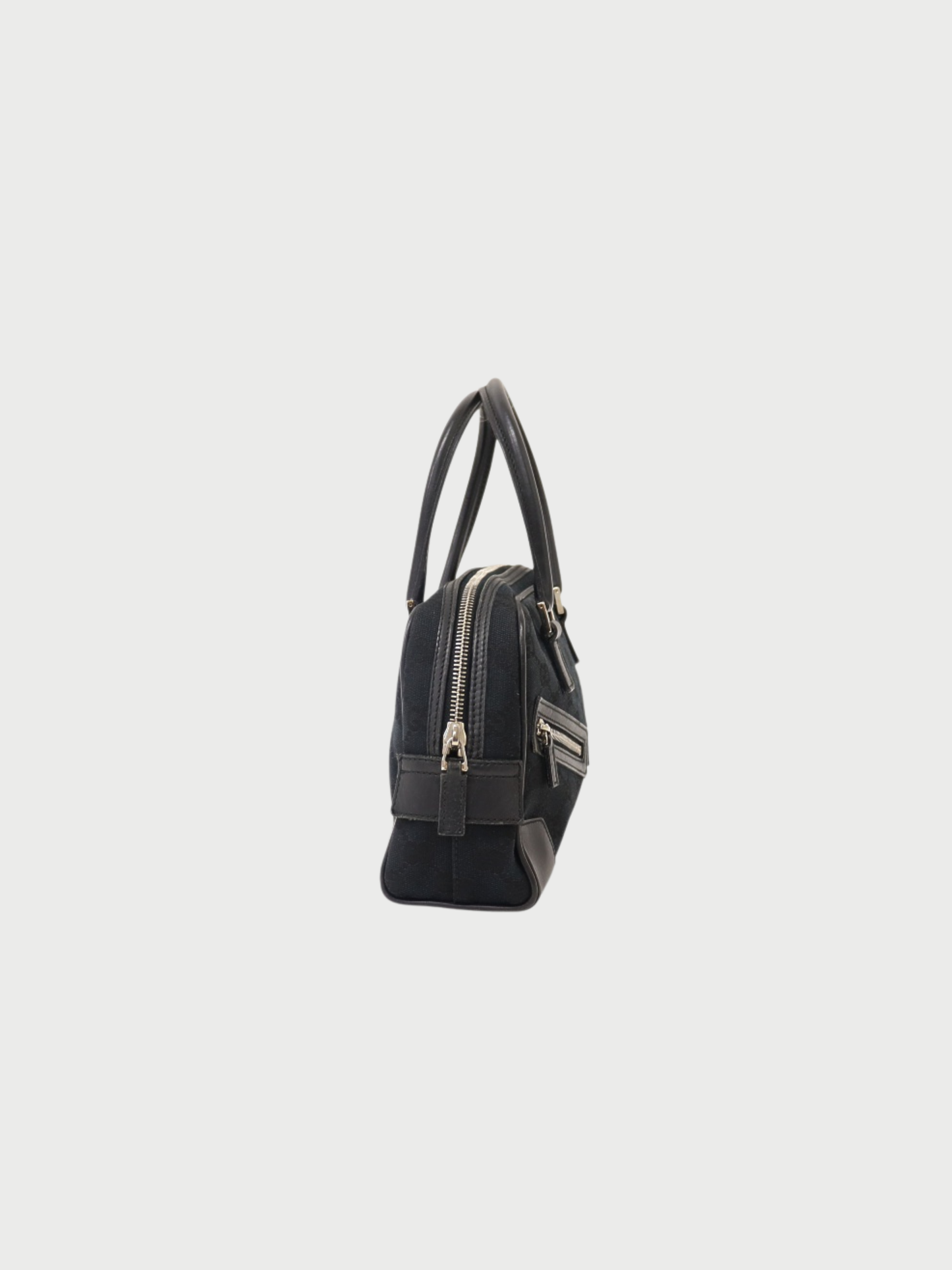 Gucci 2000s Black GG Canvas Leather Front Zip Handbag