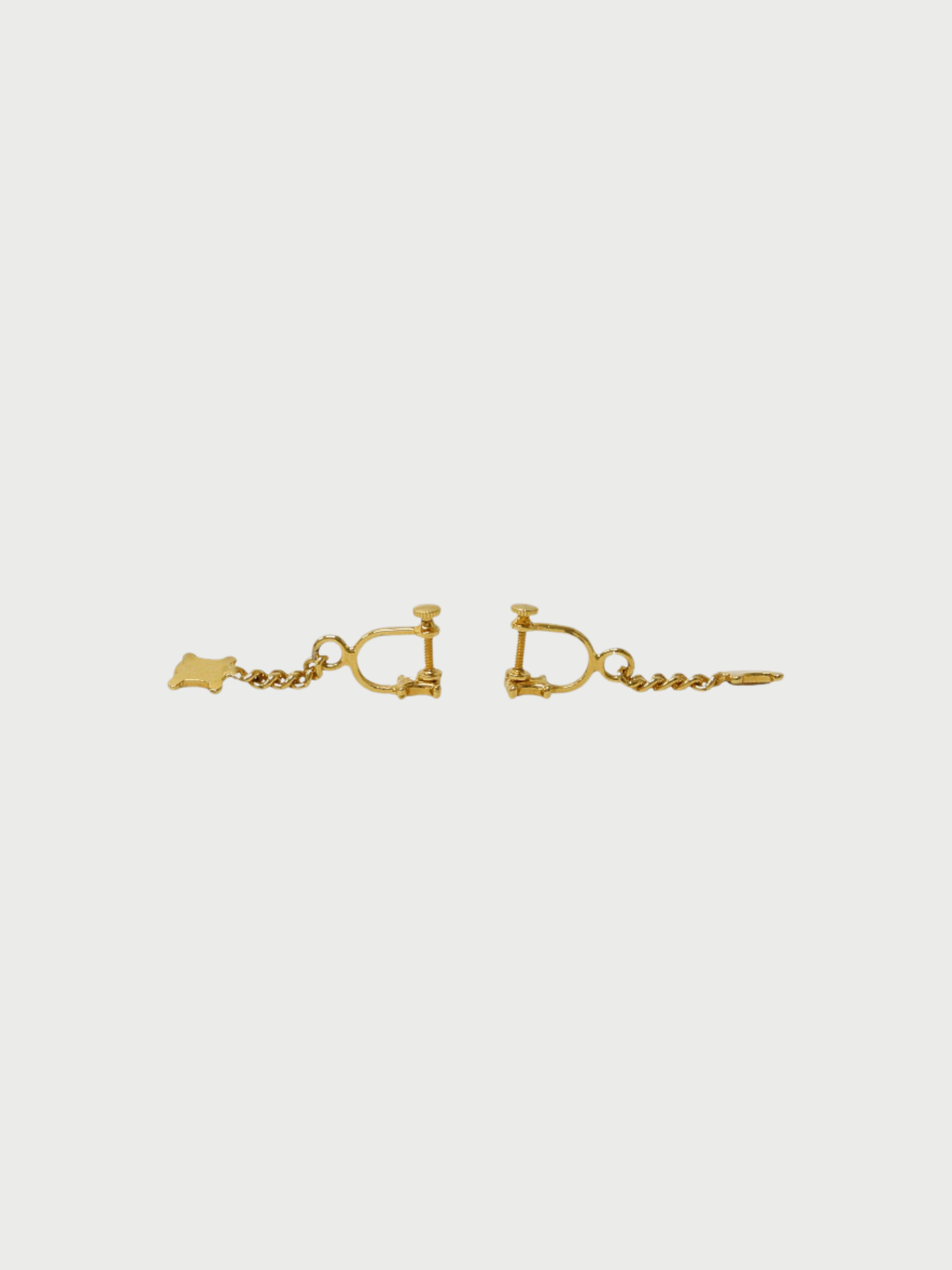 Celine 2000s Gold Plated Metal Rhinestone Triomphe Drop Earrings