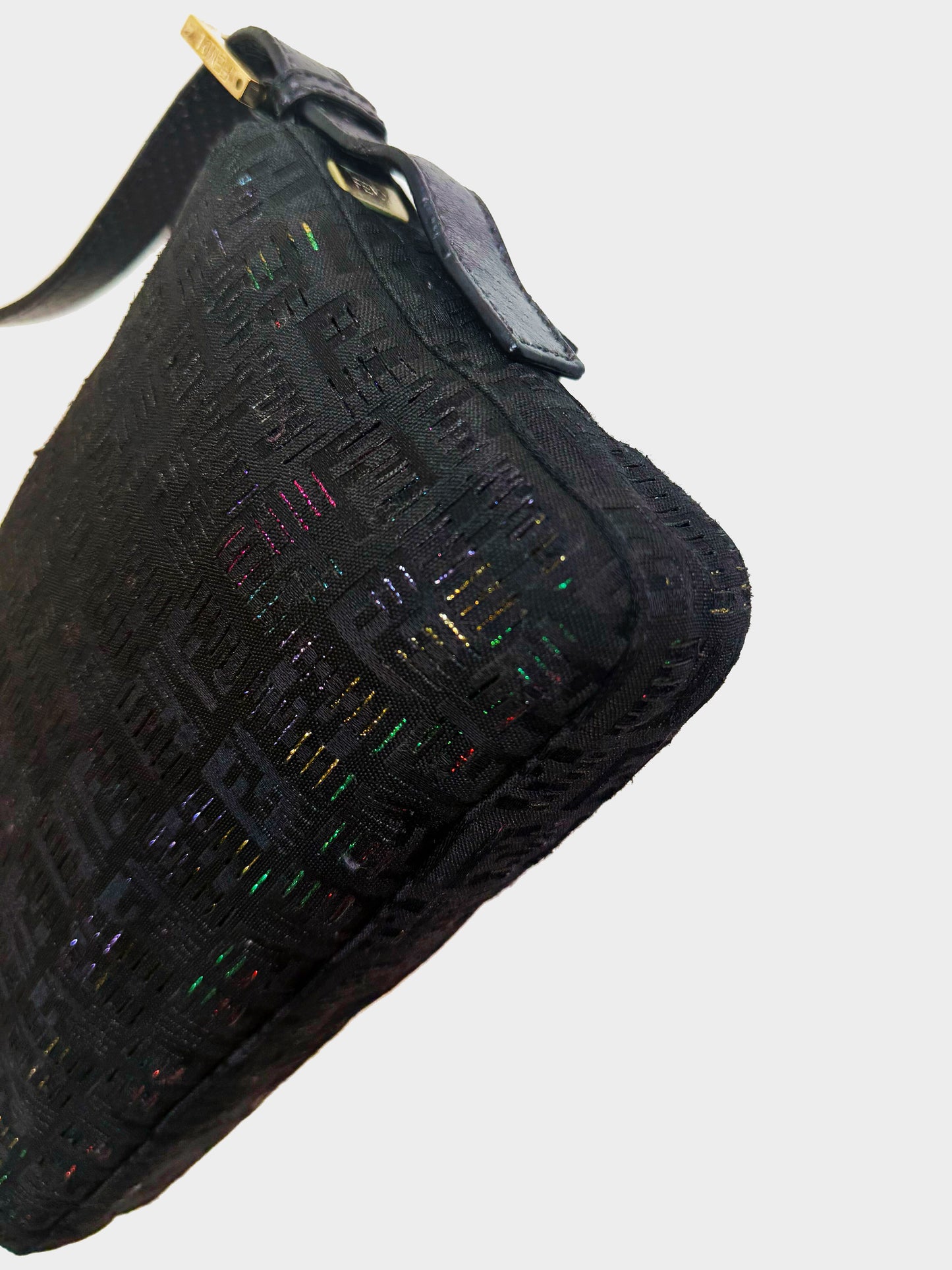 Fendi 2000s Rare Black and Multicolor Glitter Canvas Baguette