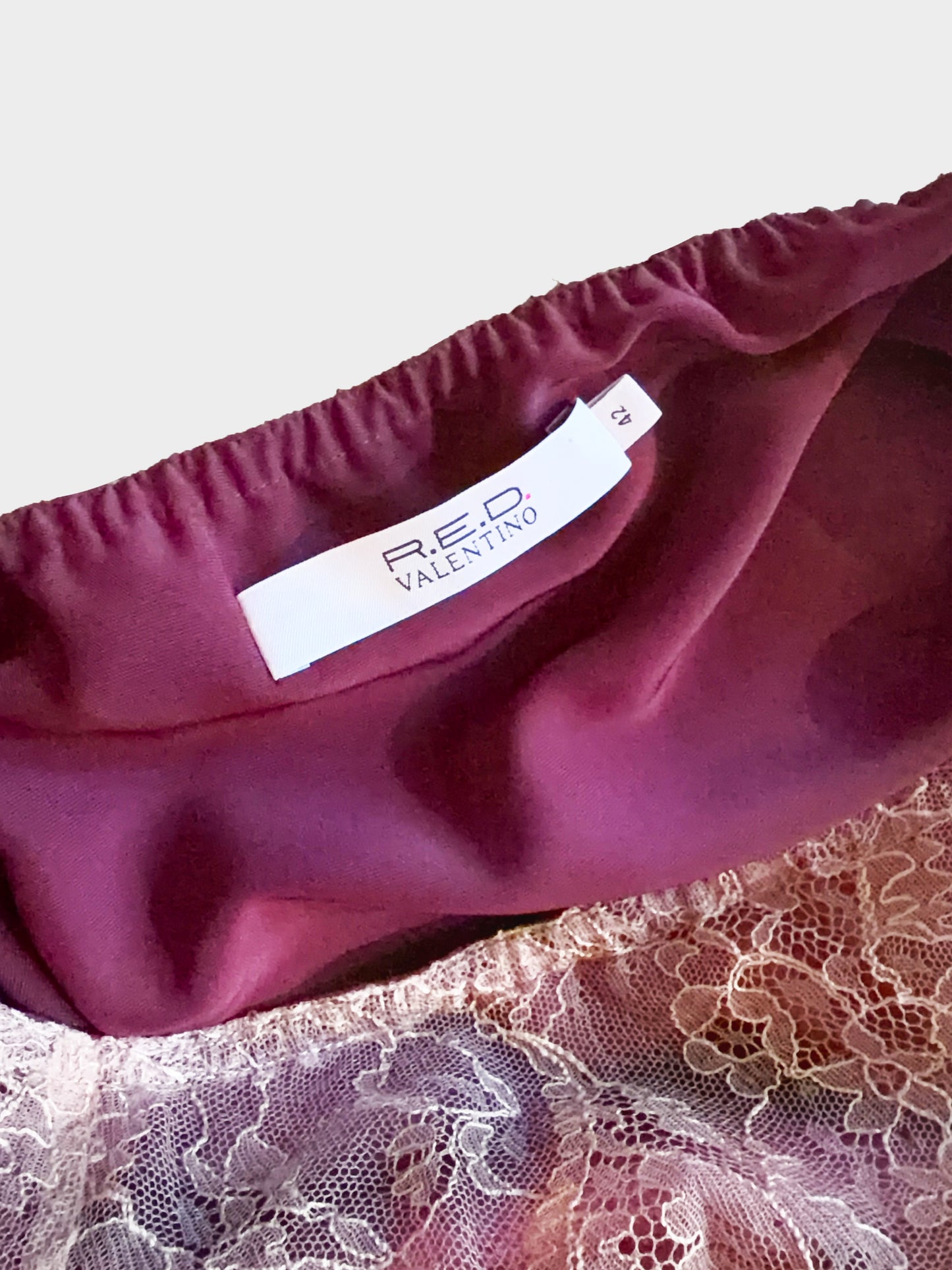 Valentino 1990s Burgundy and Pink Floral Lace Skirt