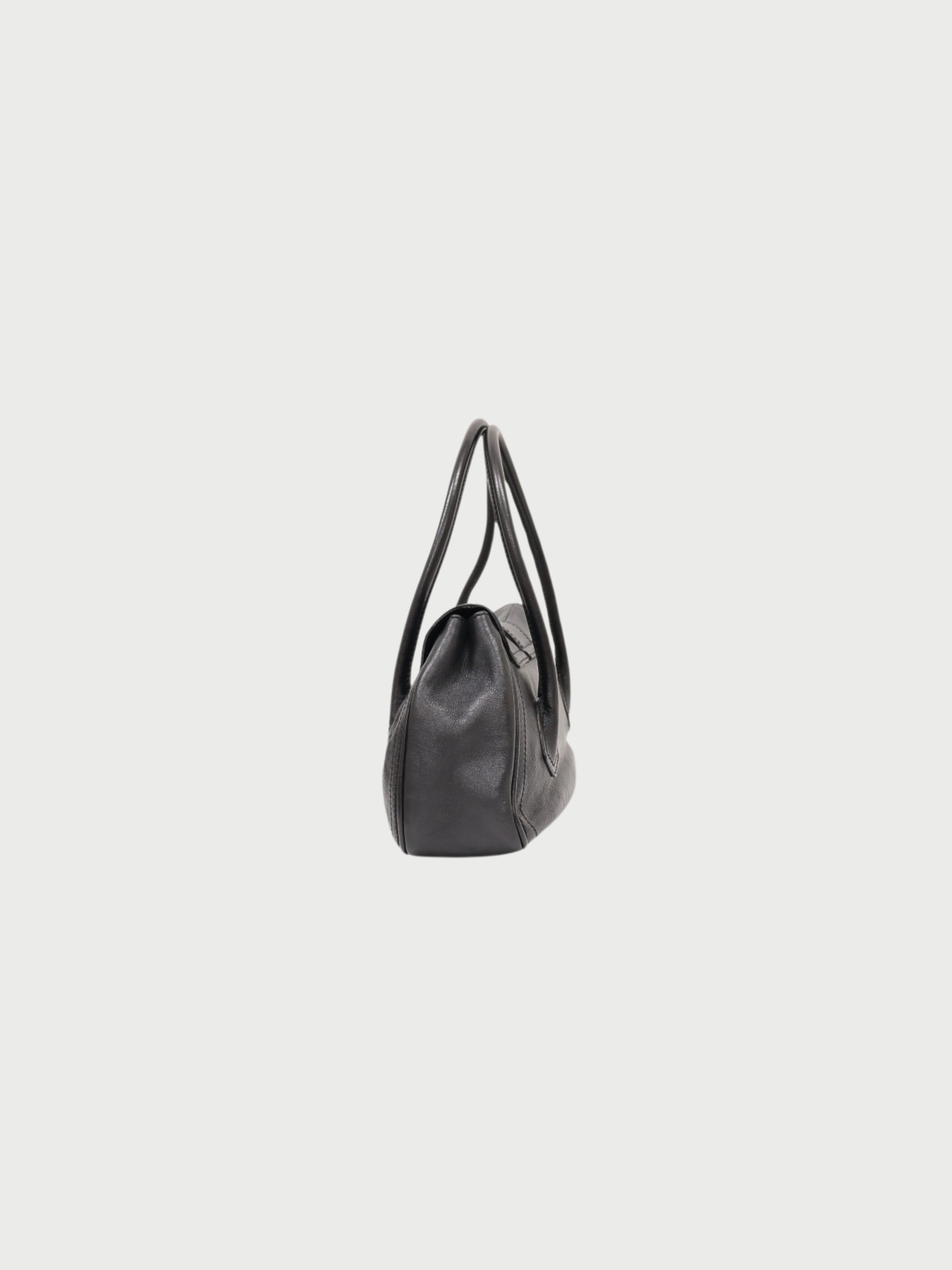Celine 2000s Black Leather Logo Buckle Handbag
