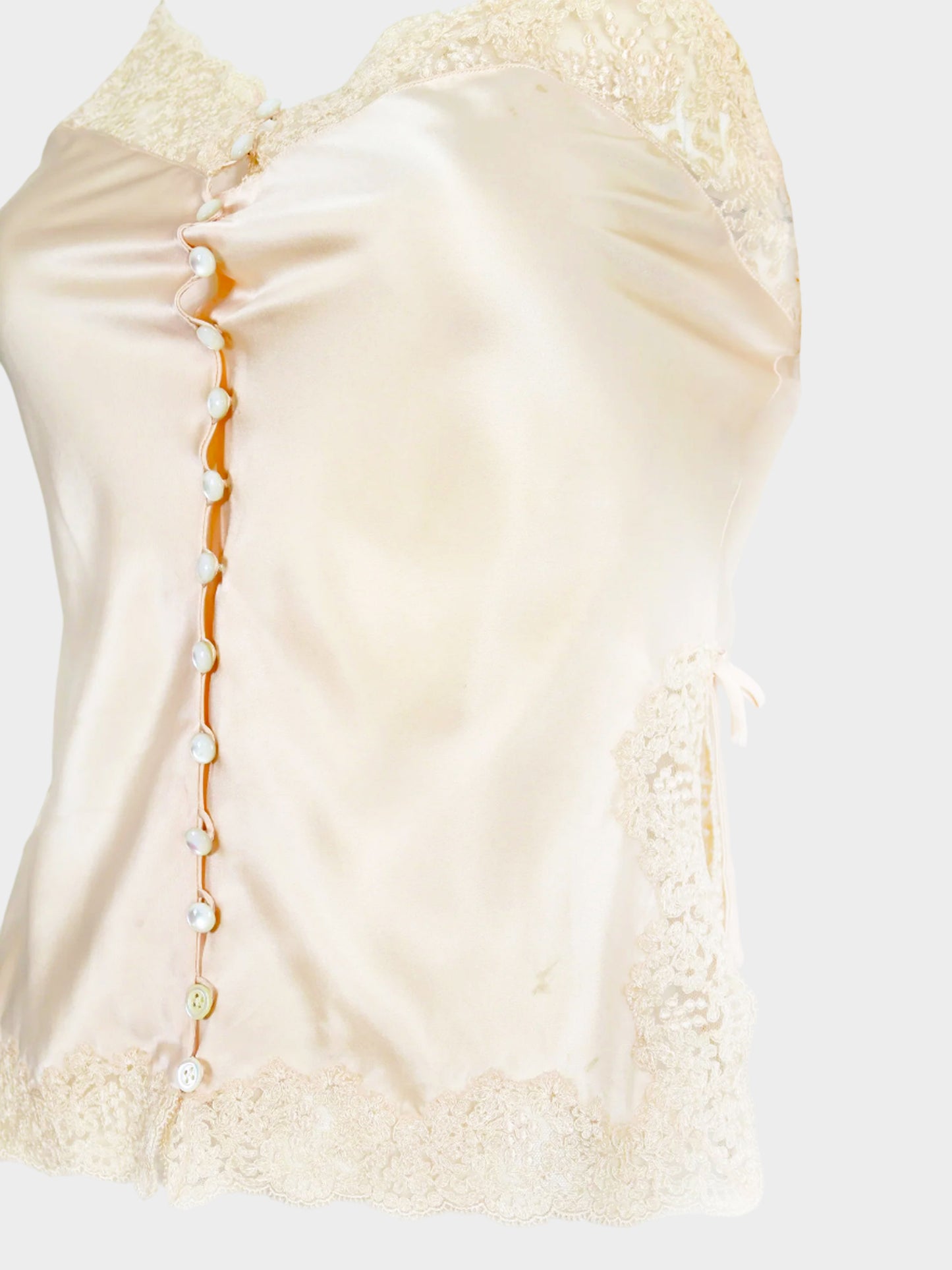 Christian Dior FW 1997 Beige Silk Lace Camisole with Pearl Buttons