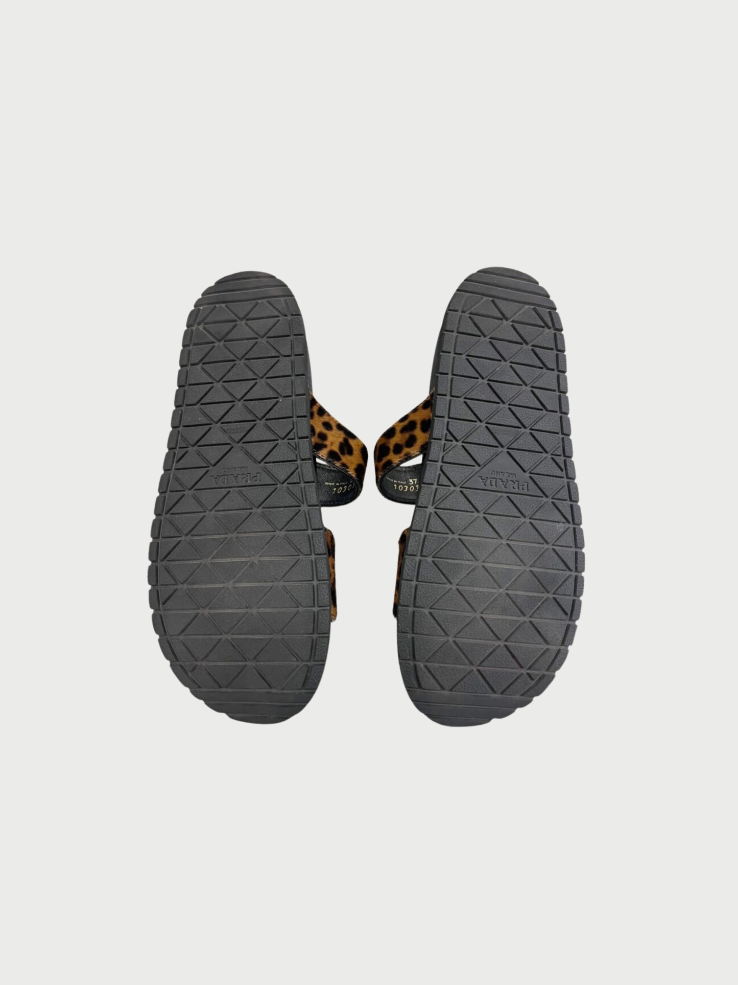 Prada 2010s Leopard Pony Hair Triangle Logo Sandals