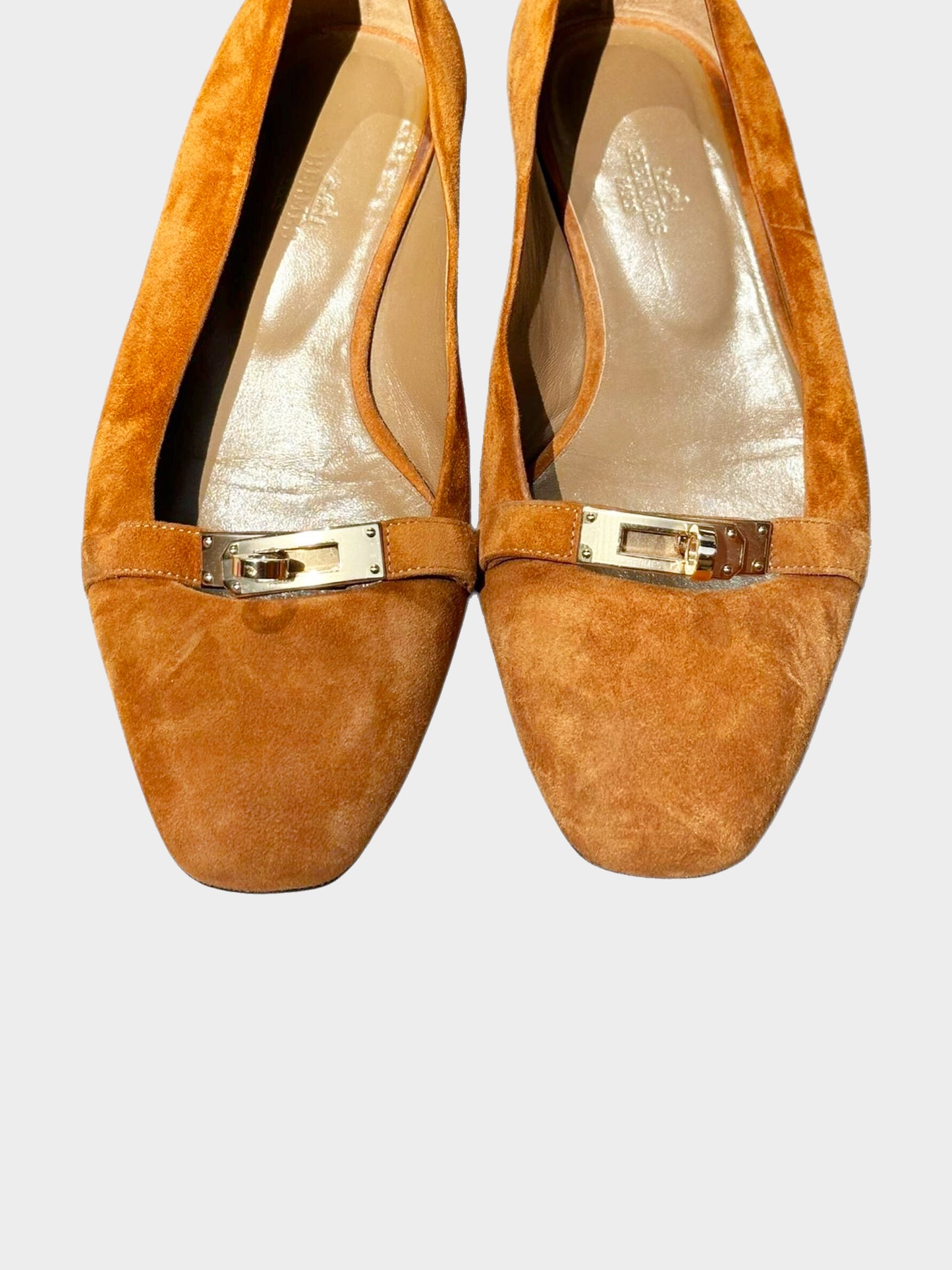 Hermes 2010s Brown Suede Kelly Ballerina Flats