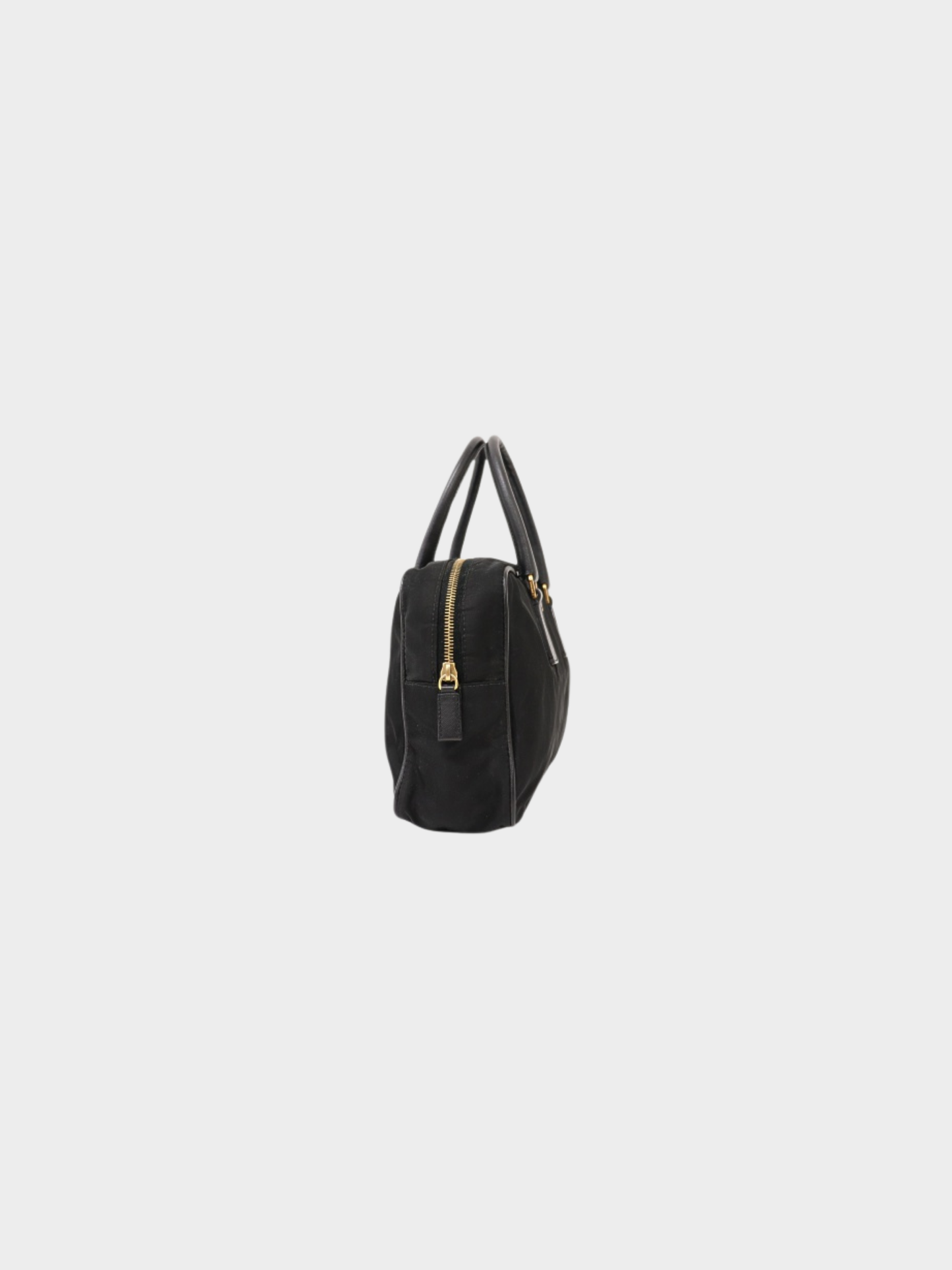 Prada 2000s Black Nylon Leather Triangle Logo Handbag