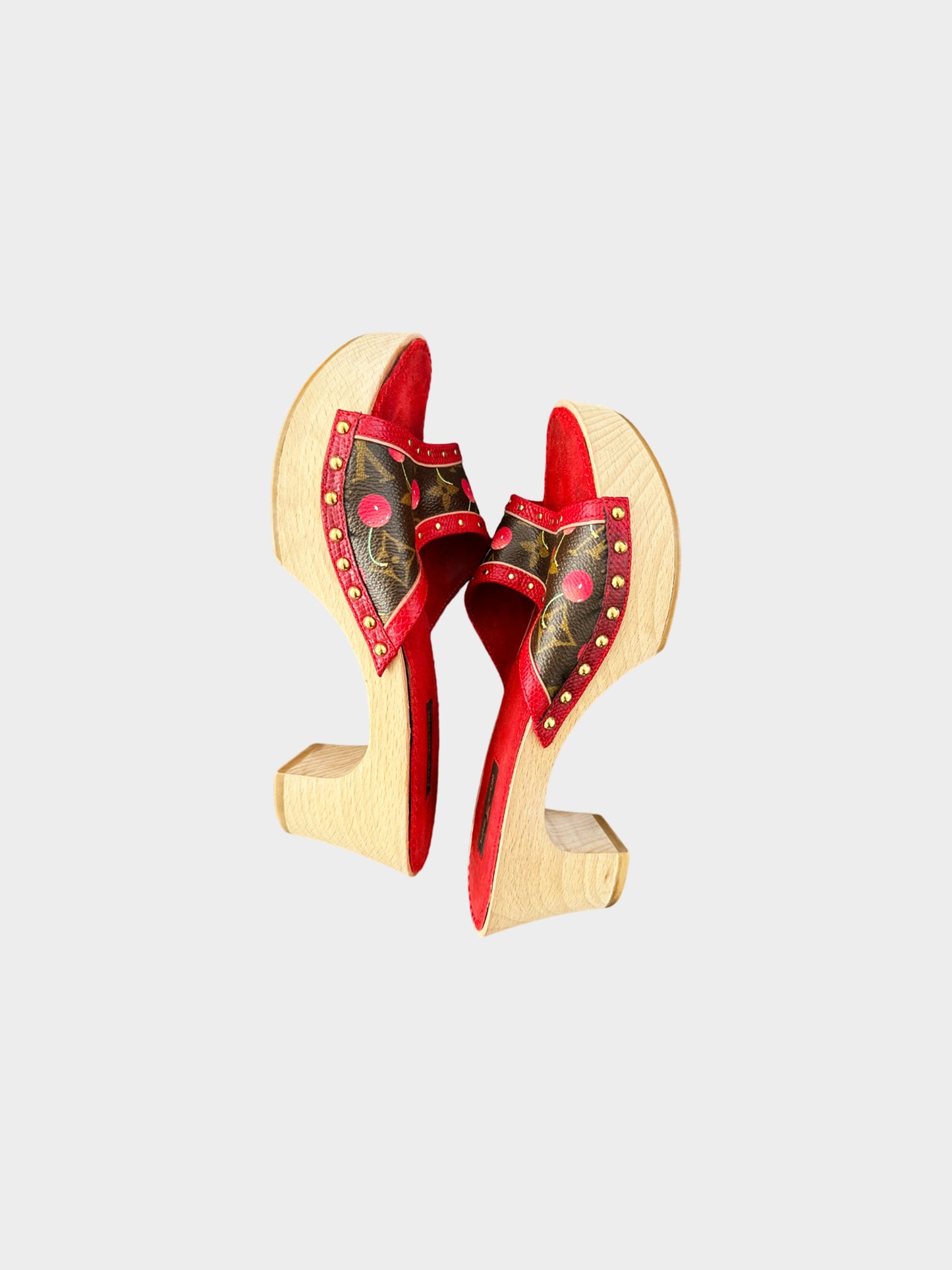 Louis Vuitton 2005 Takashi Murakami Cerises Cherry Wooden Clogs