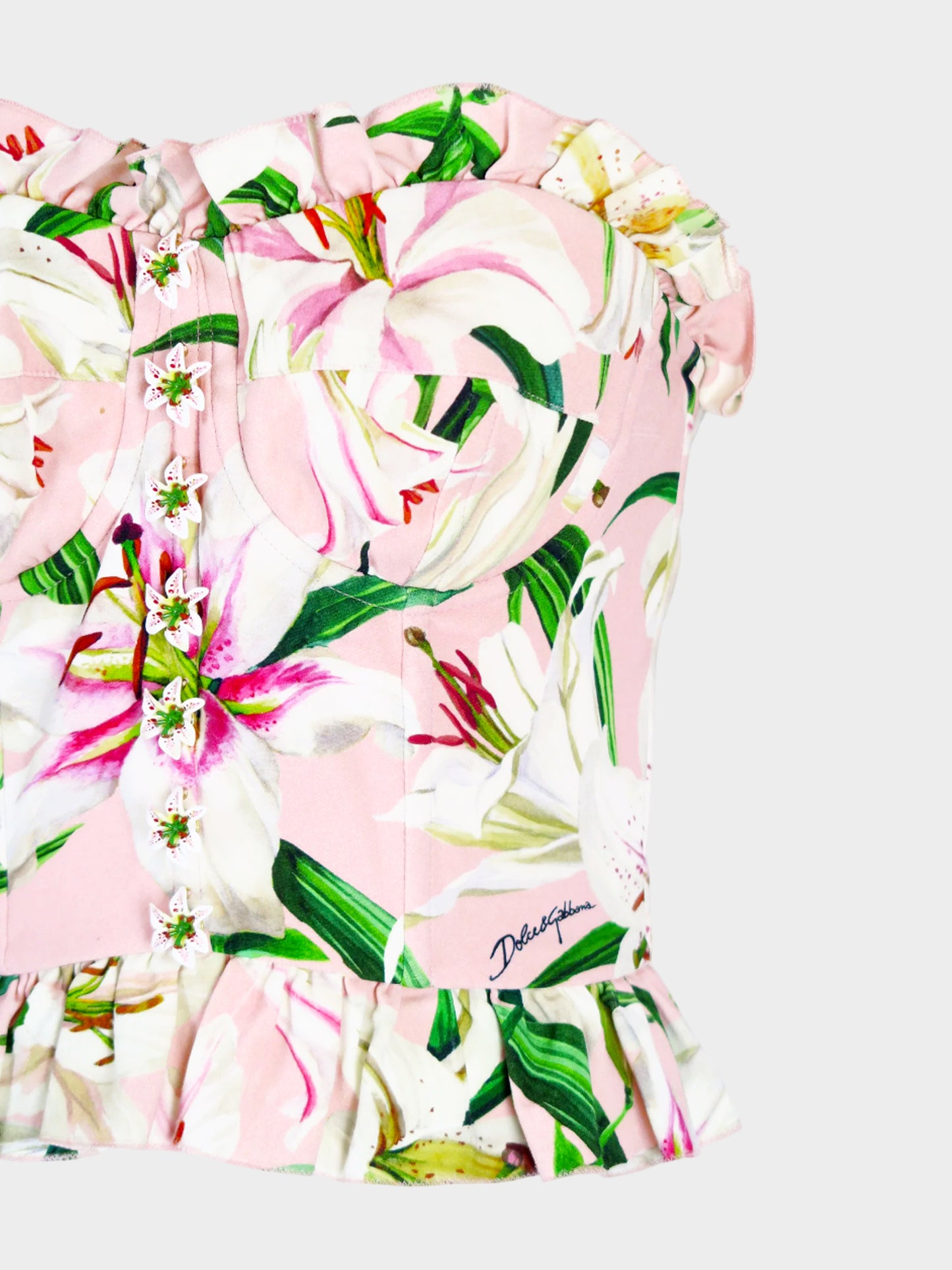 Dolce and Gabbana 2019 Pink Lily-print Cady Bustier Top