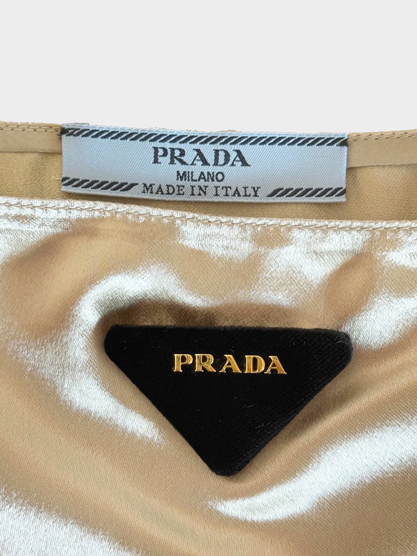 Prada 2025 Beige Satin Triangle Logo Dress