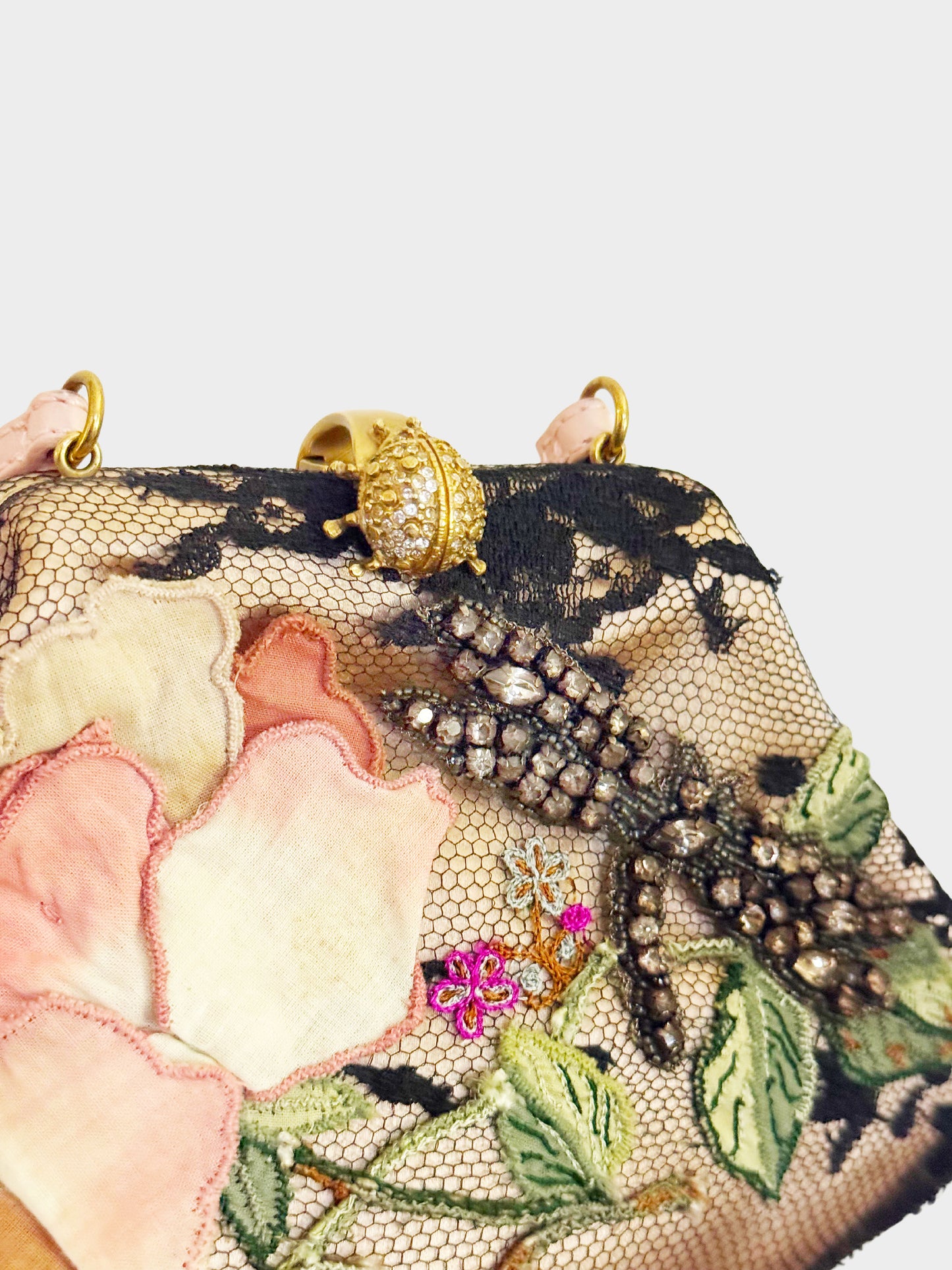 Valentino 1990s Multicolor Satin and Mesh Floral Evening Bag