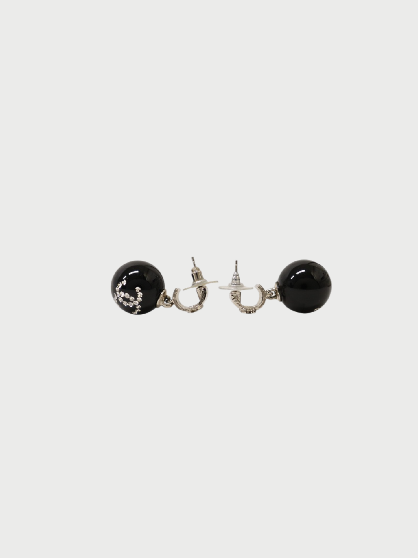 Chanel 2020s Black Silver Rhinestone COCO Ball Earrings