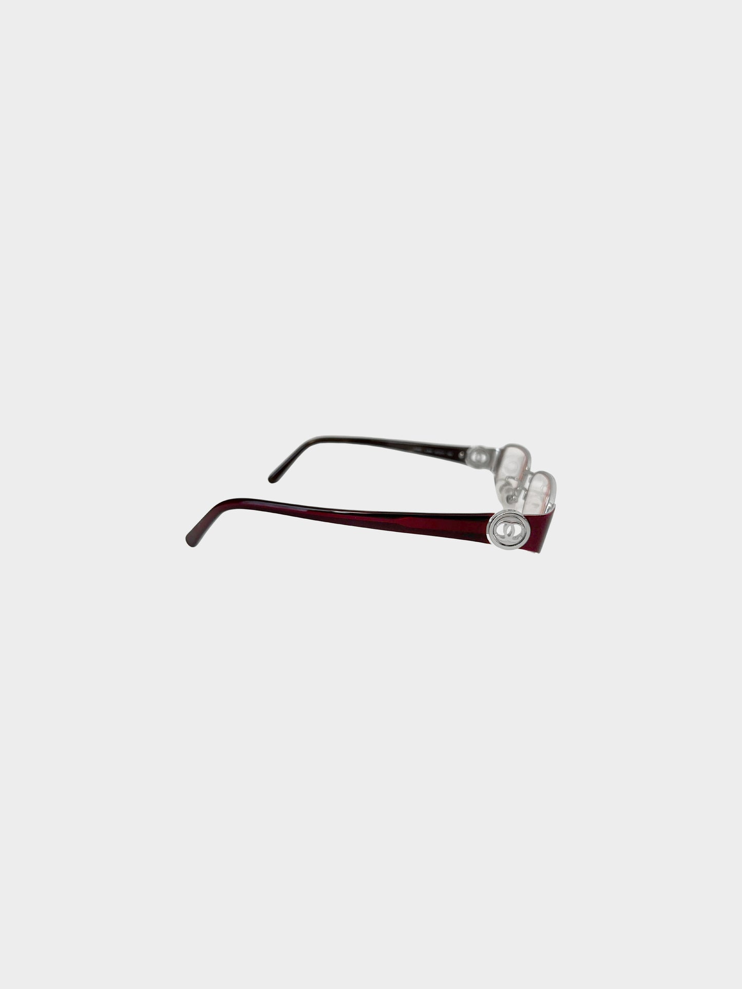 Chanel 2000s Burgundy CC Narrow Oval Glasses