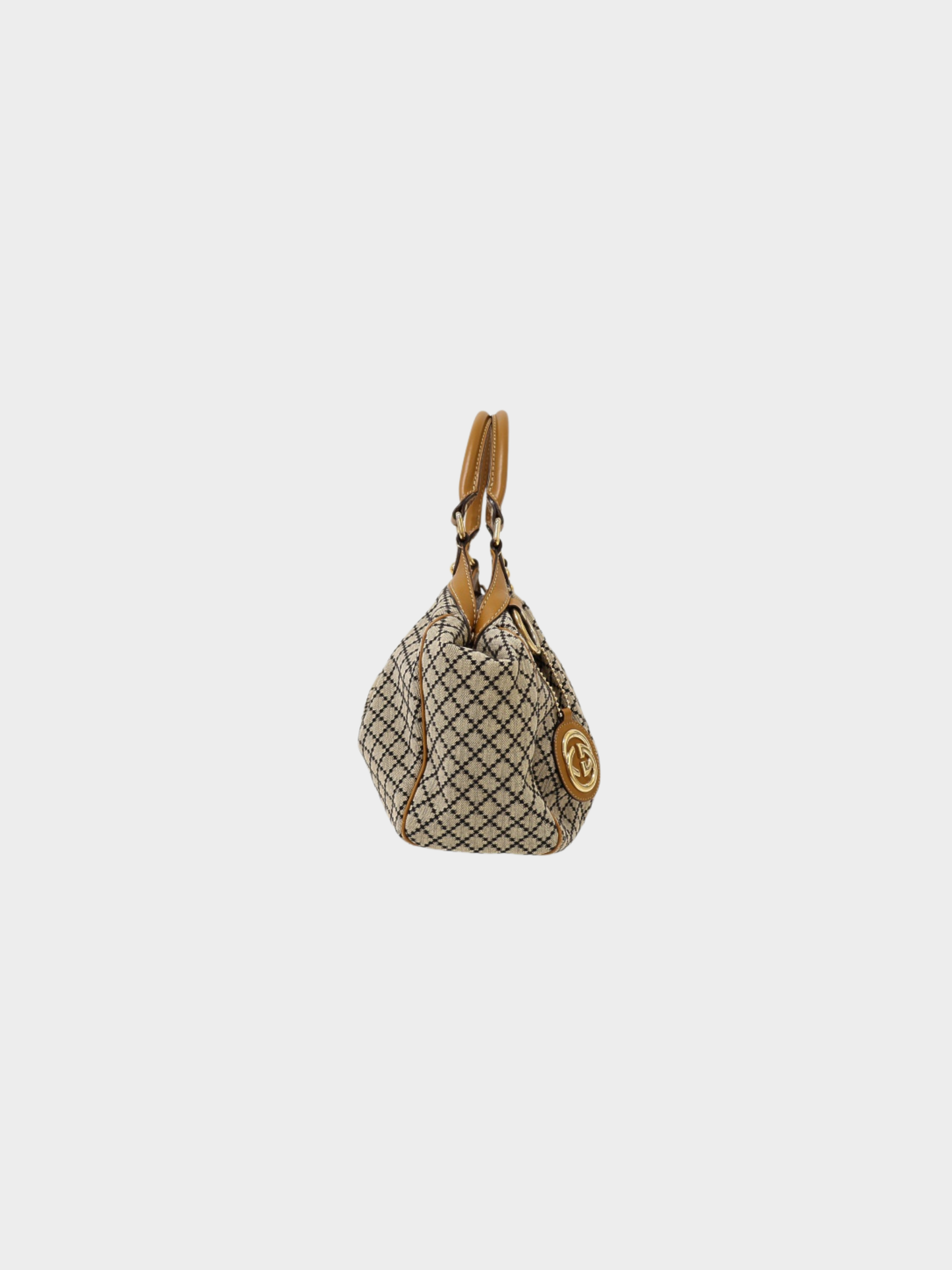 Gucci 2000s Brown Beige Diamante Canvas Leather Handbag