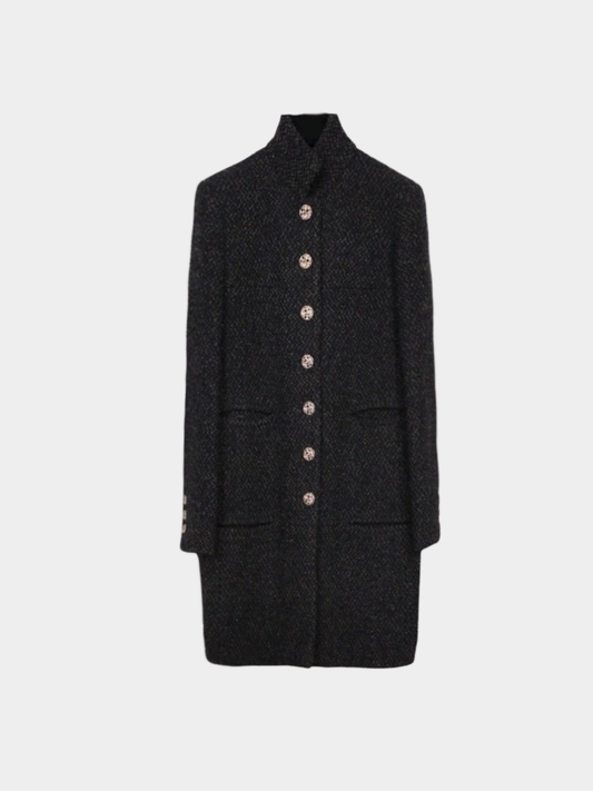 Chanel 2010s Black-Green Bouclé Tweed Long Jacket