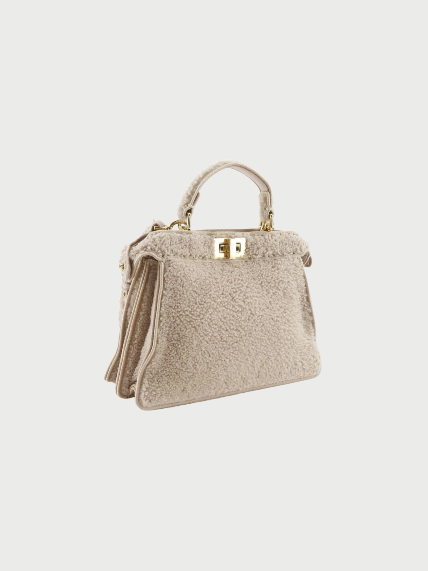 Fendi 2010s Pink Beige Shearling Peekaboo 2Way Handbag