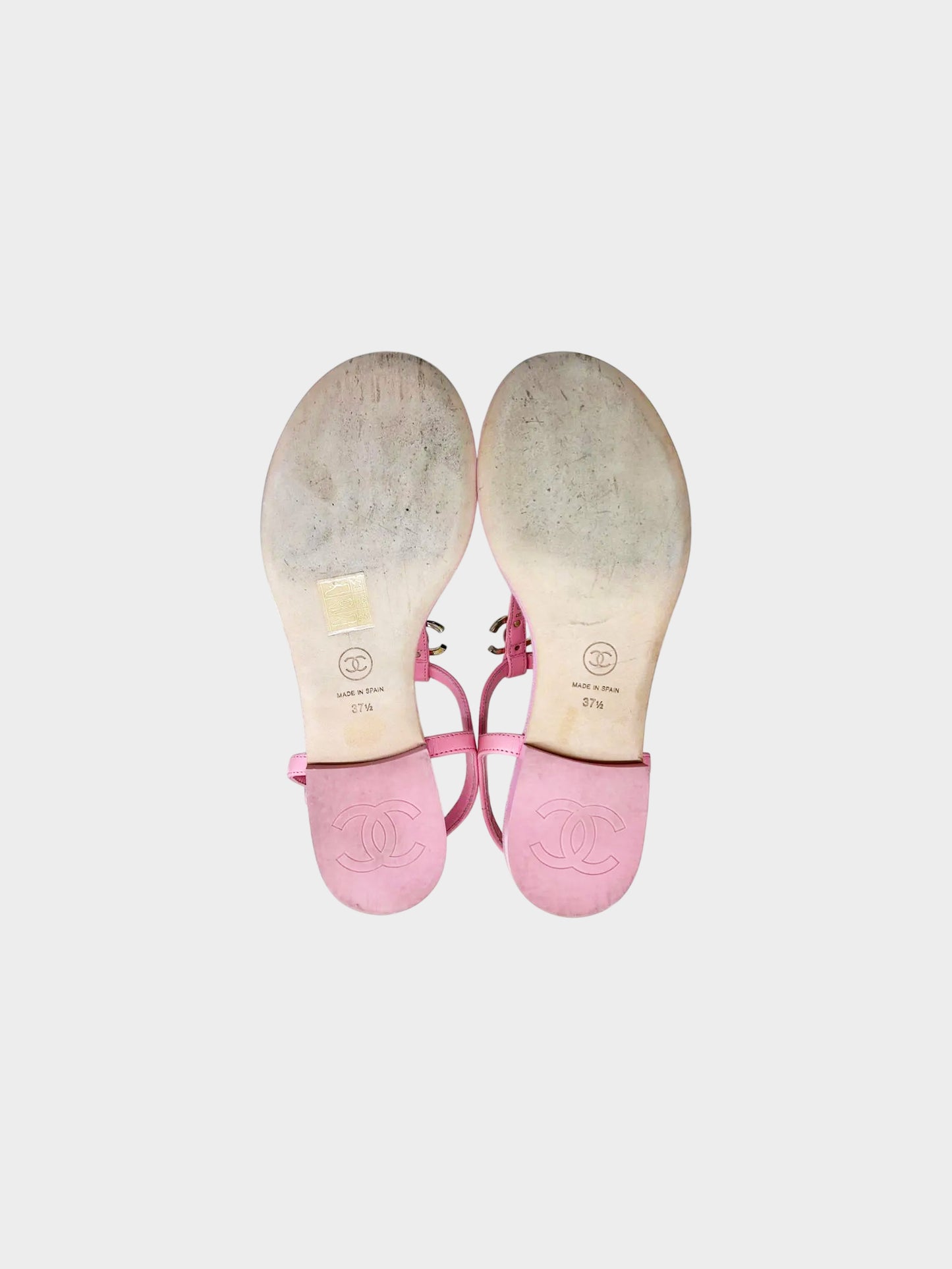 Chanel 2023 Pink Leather Thong Sandals