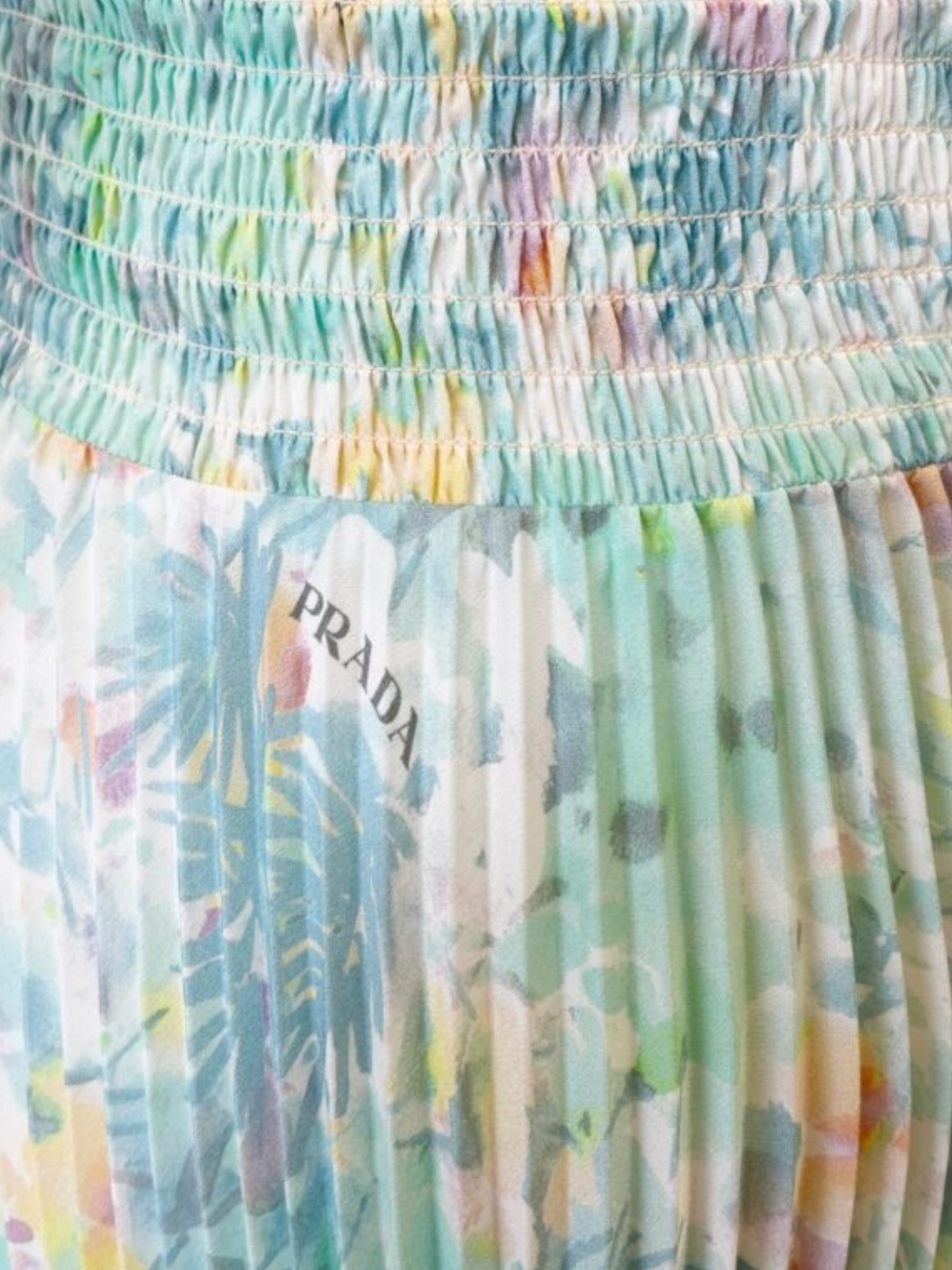 Prada 2010s Green Floral Print Pleated Maxi Skirt