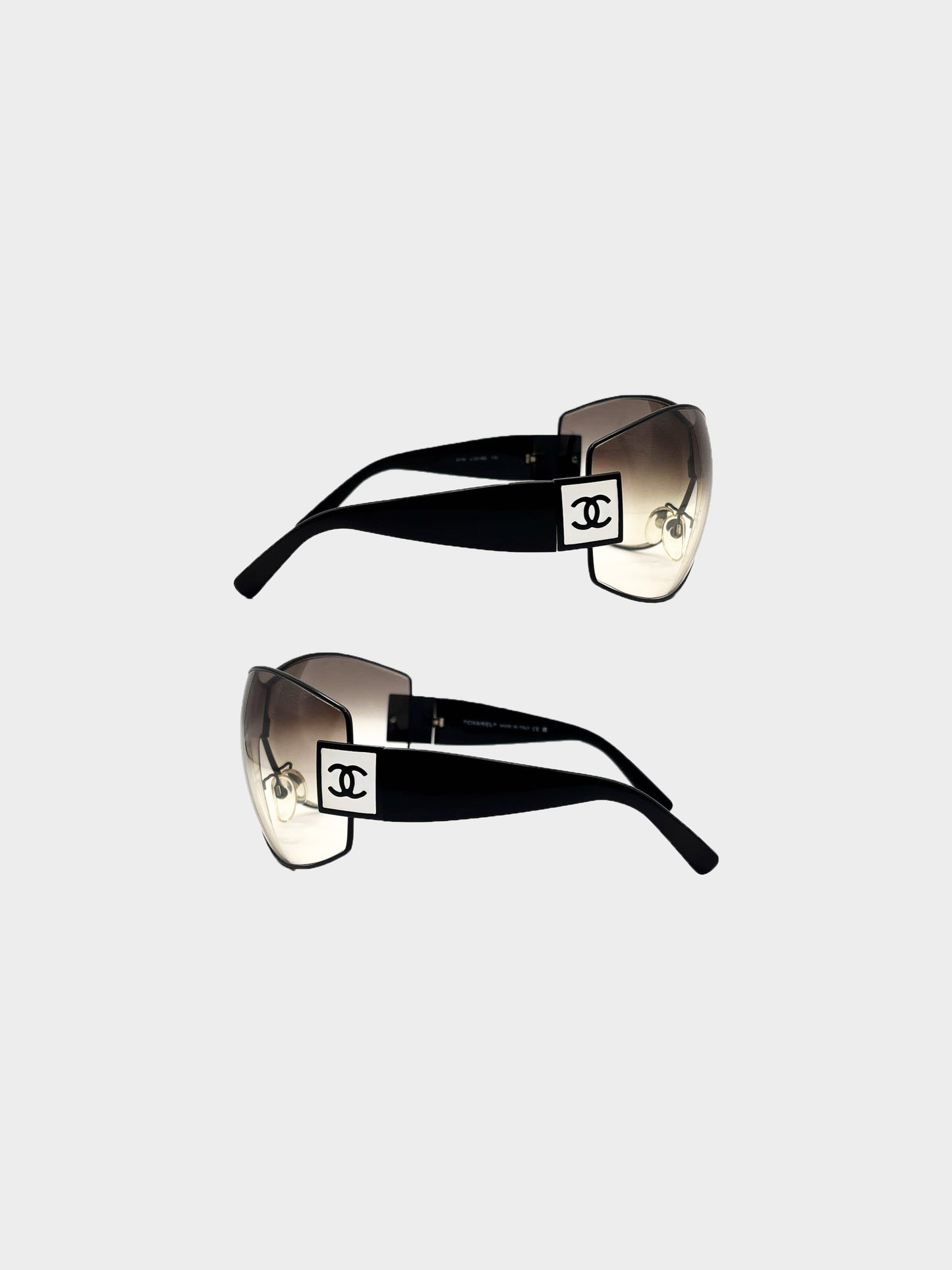 Chanel 2000s Black and Brown Oversized CC Shield Sunglasses
