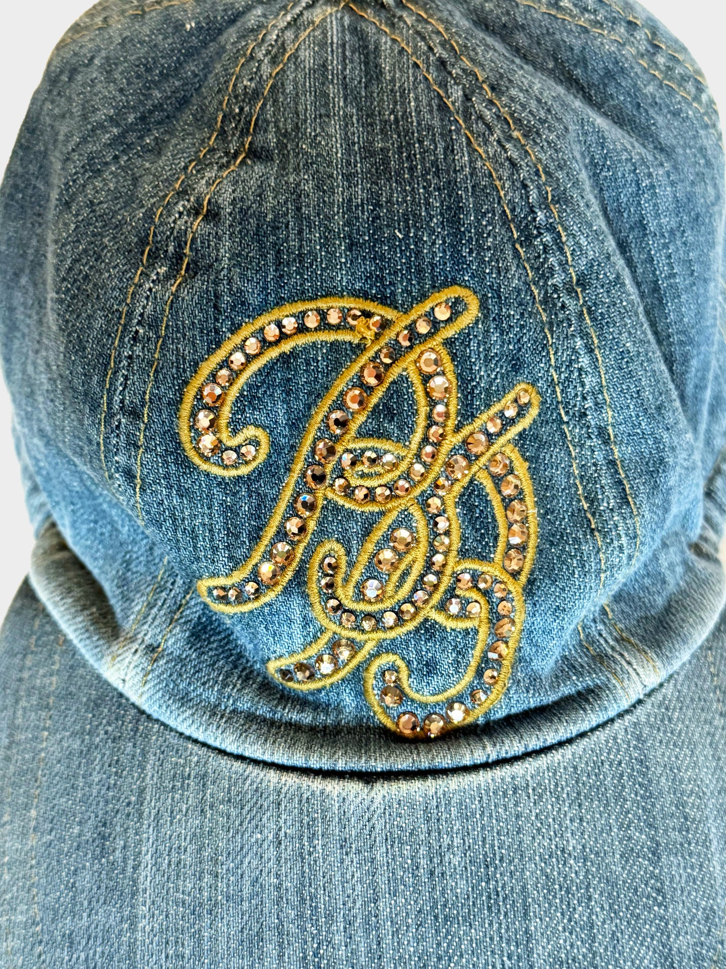 Blumarine 2000s Blue Denim Cap with Rhinestones
