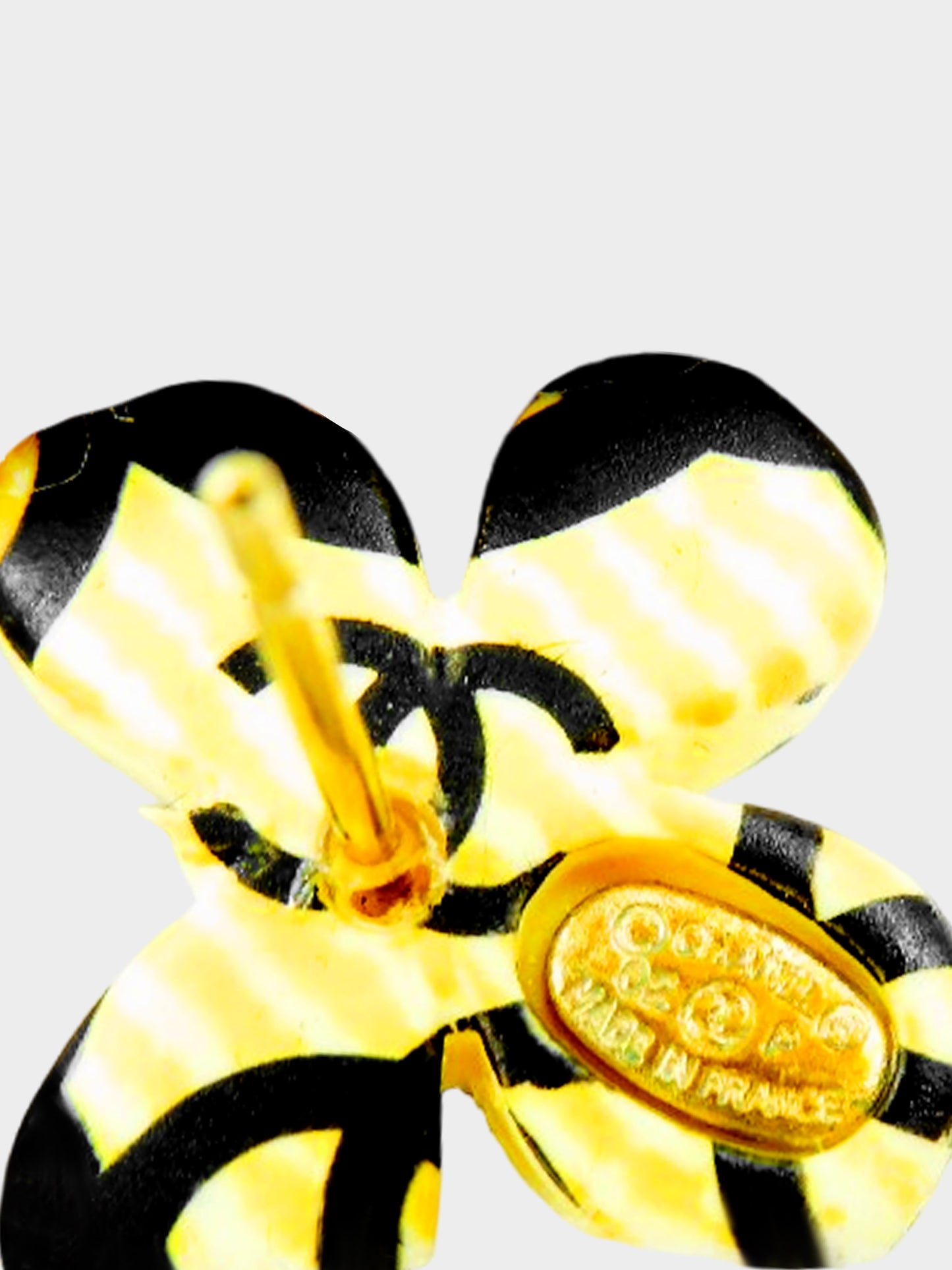 Chanel Spring 2002 Black and Yellow Four-Leaf Clover CC Stud Earrings