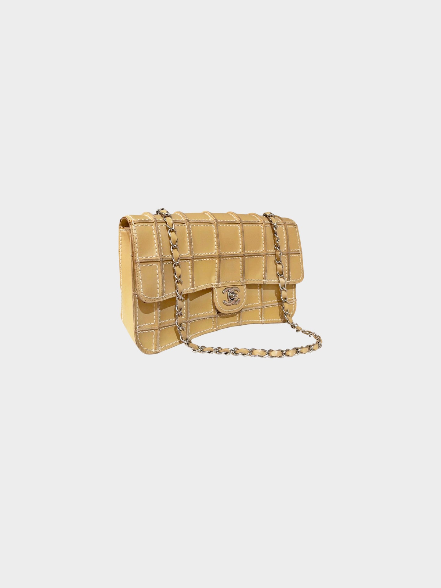 Chanel 2002-2003 Beige Calfskin Square Wild Stitch Flap