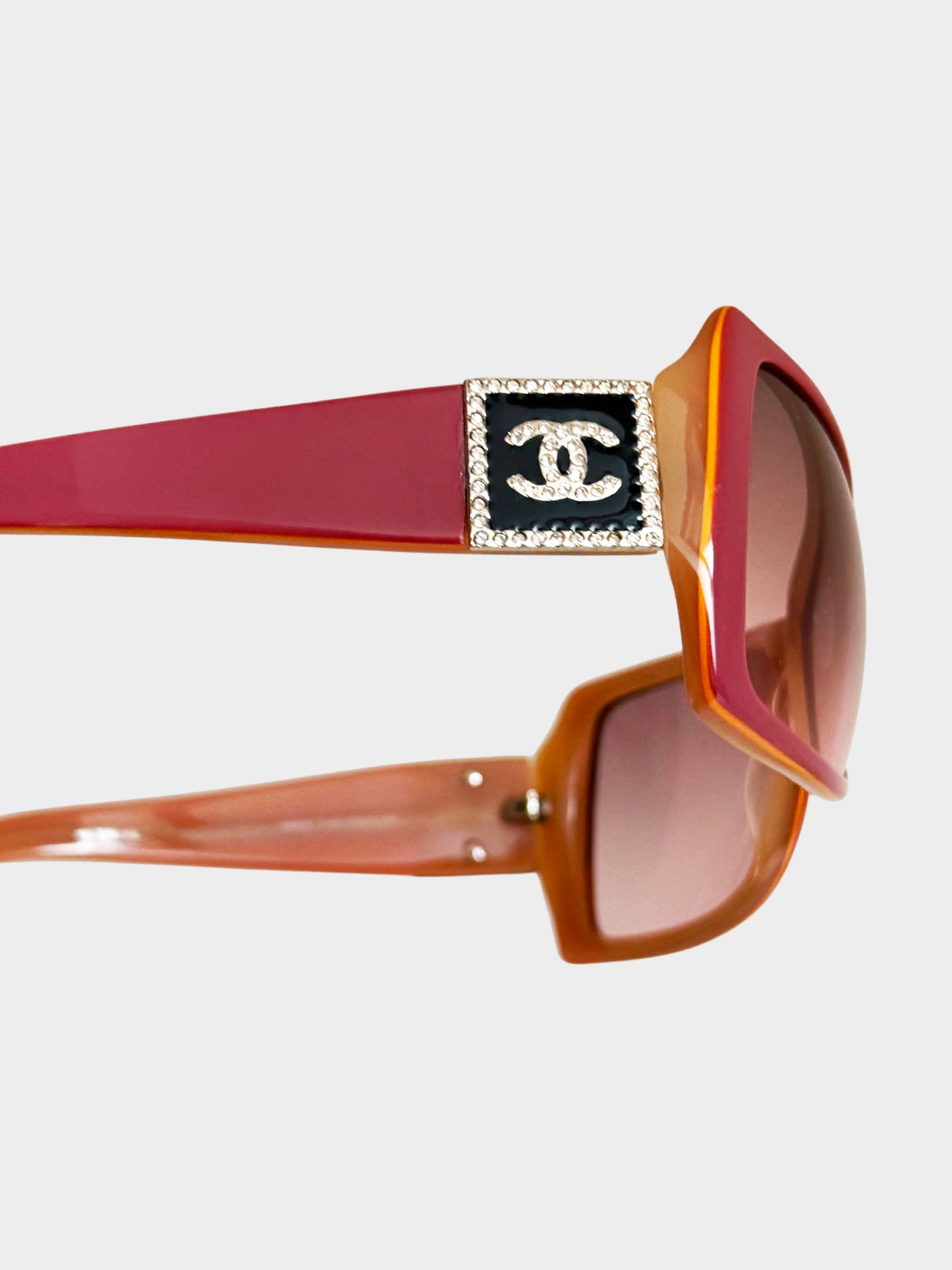 Chanel 2000s Pink and Orange CC Butterfly Oversized Sunglasses