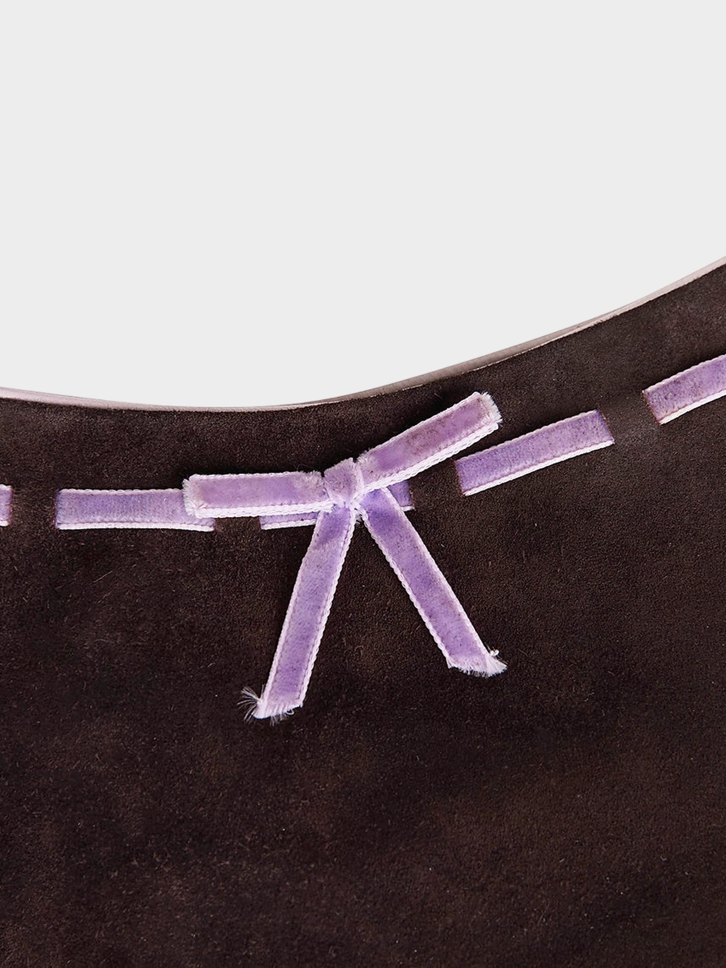 Miu Miu FW 1996 Dark Brown Mini Suede Bag with Purple Ribbon