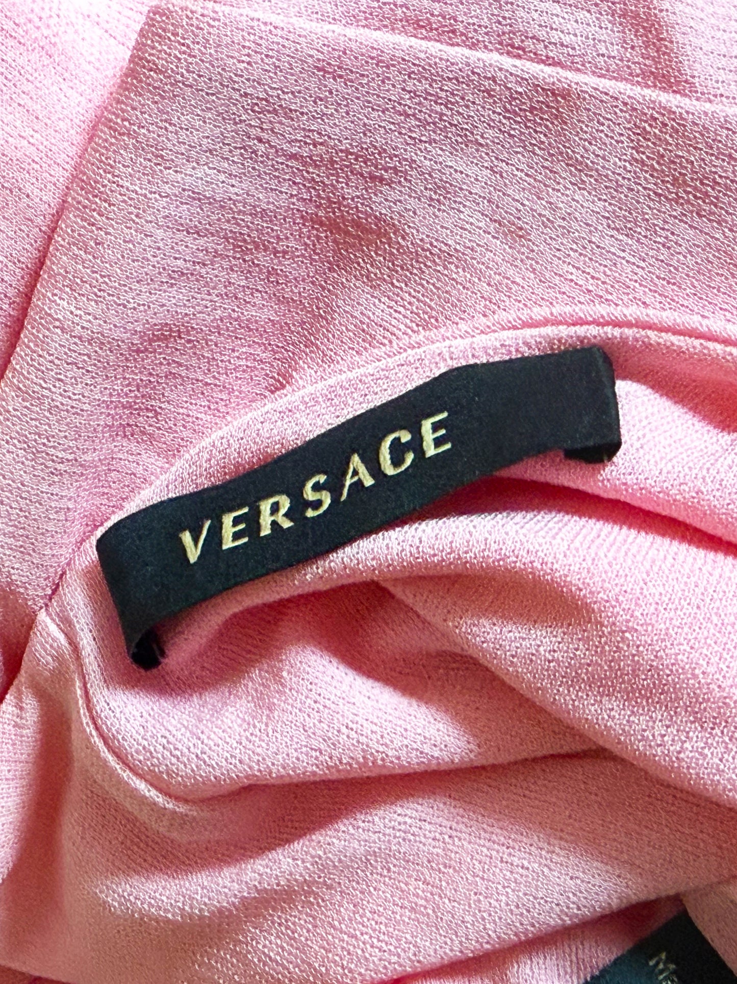 Gianni Versace SS 2007 Pink Medusa Silk Backless Halter Dress