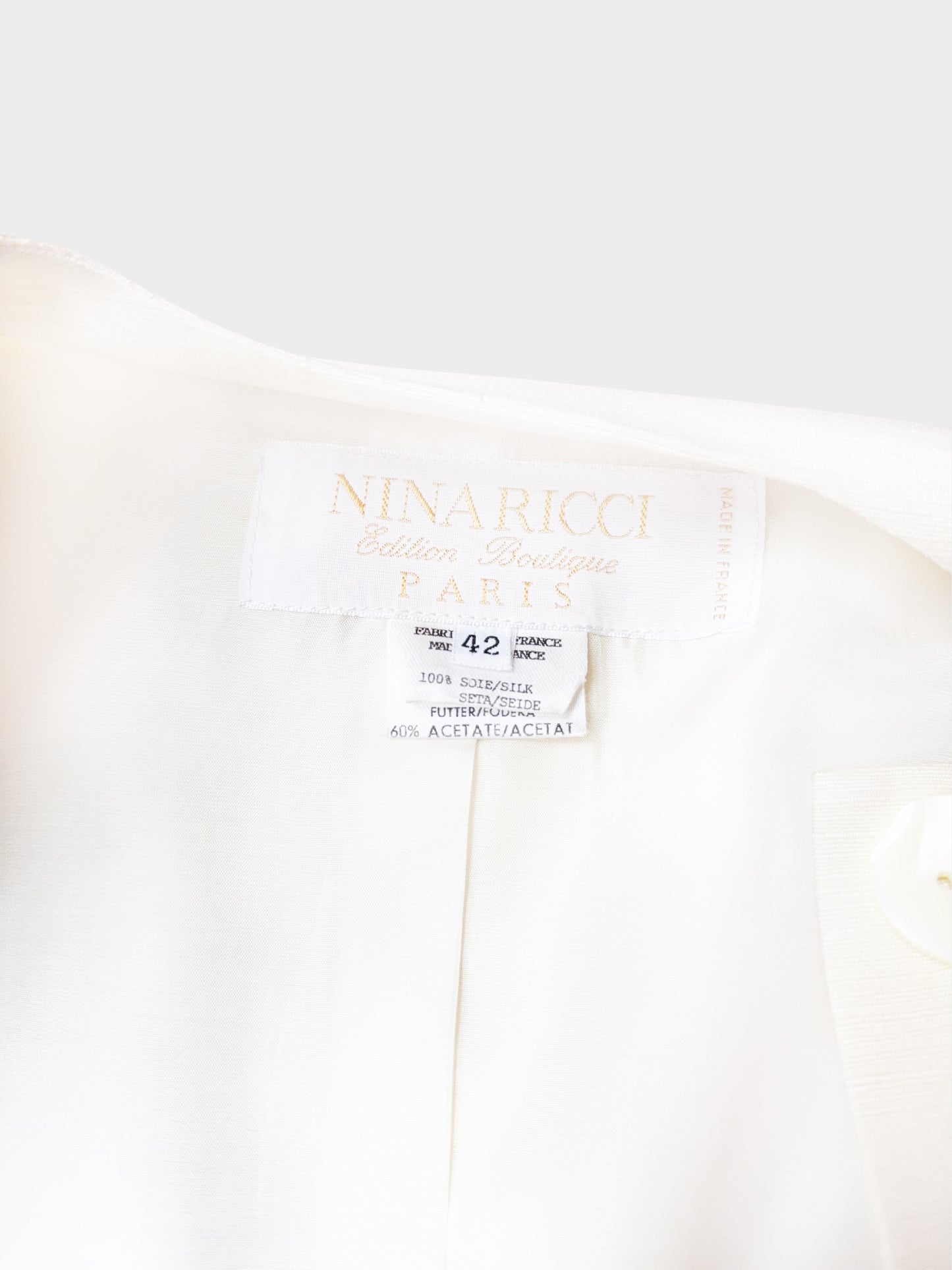 Nina Ricci 2010s White Silk and Lace Button-down Jacket
