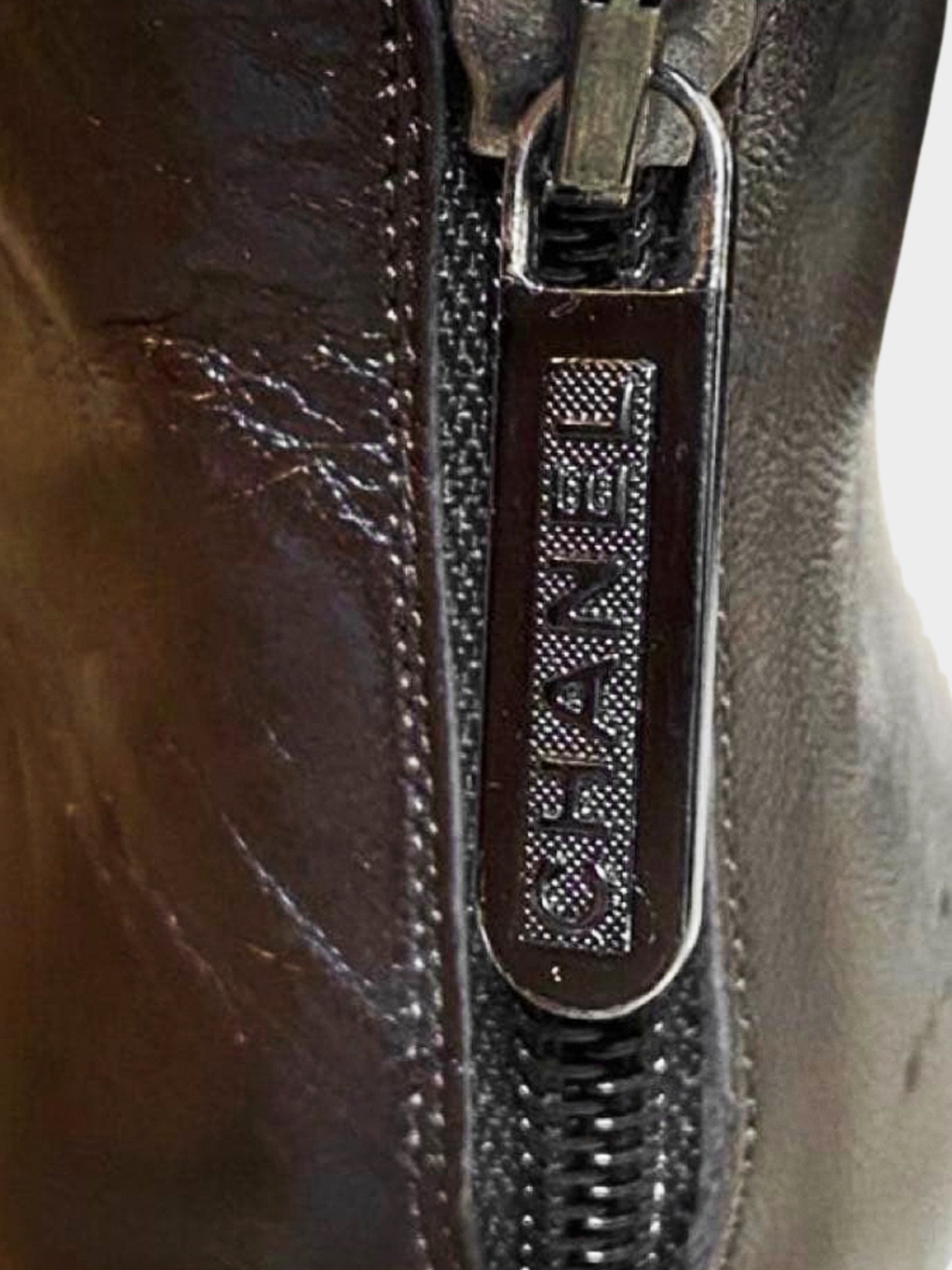 Chanel by Karl Lagerfeld 2004 Brown Leather Quilted Chain Detail Pointed Short Boots