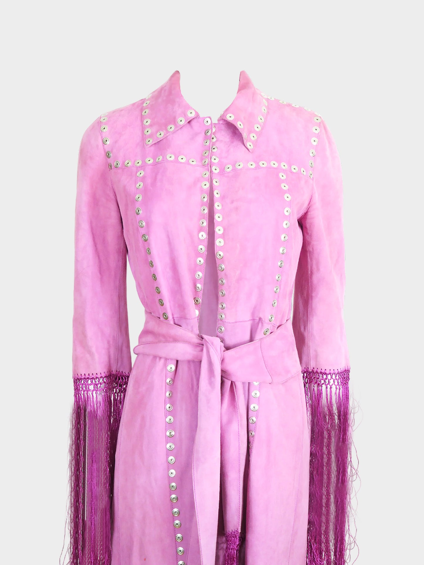 Dolce and Gabbana 2000s Rare Pink Fringe Details Maxi Jacket