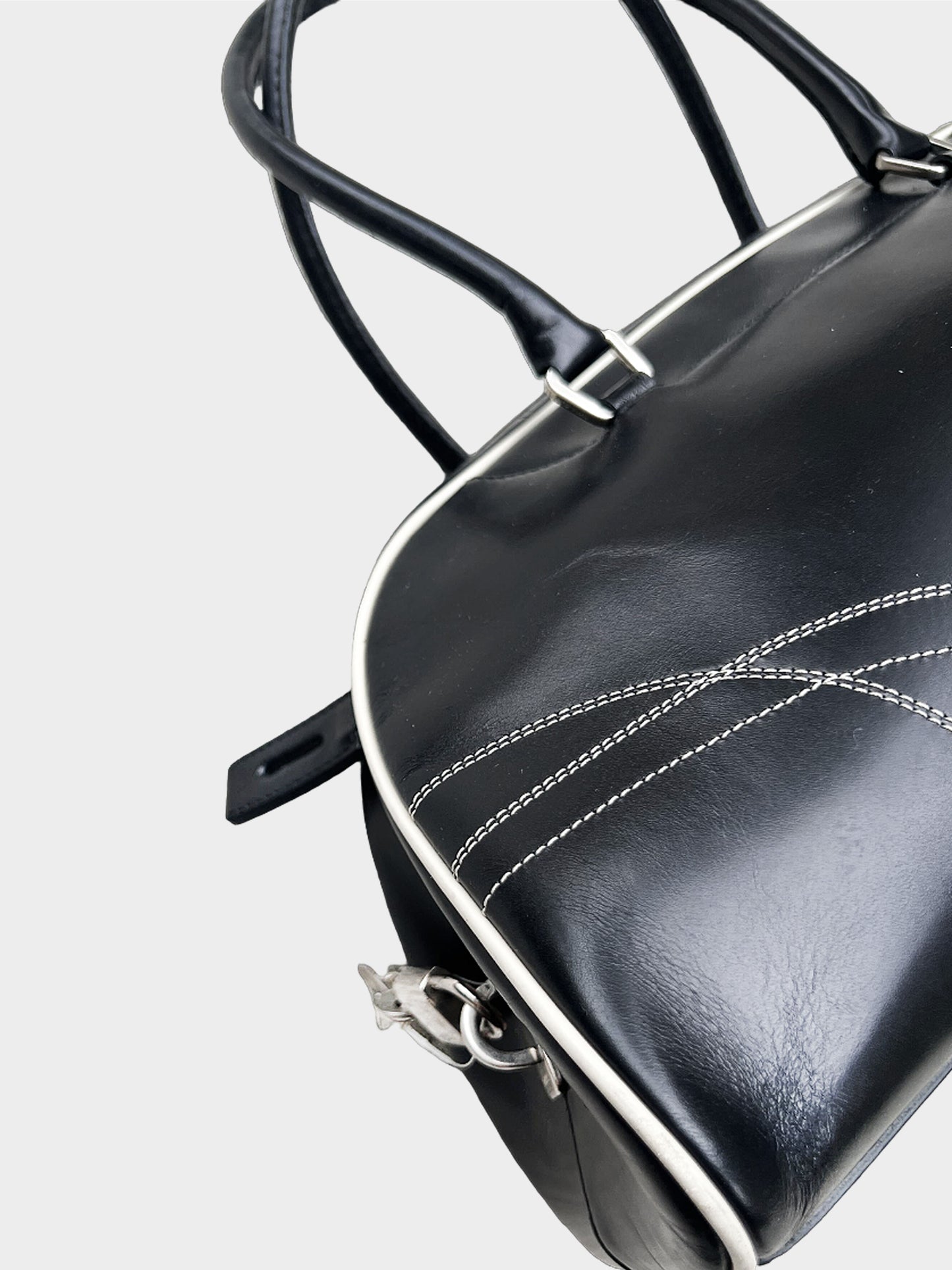 Prada 1990s Black Vitello Bowler Bag