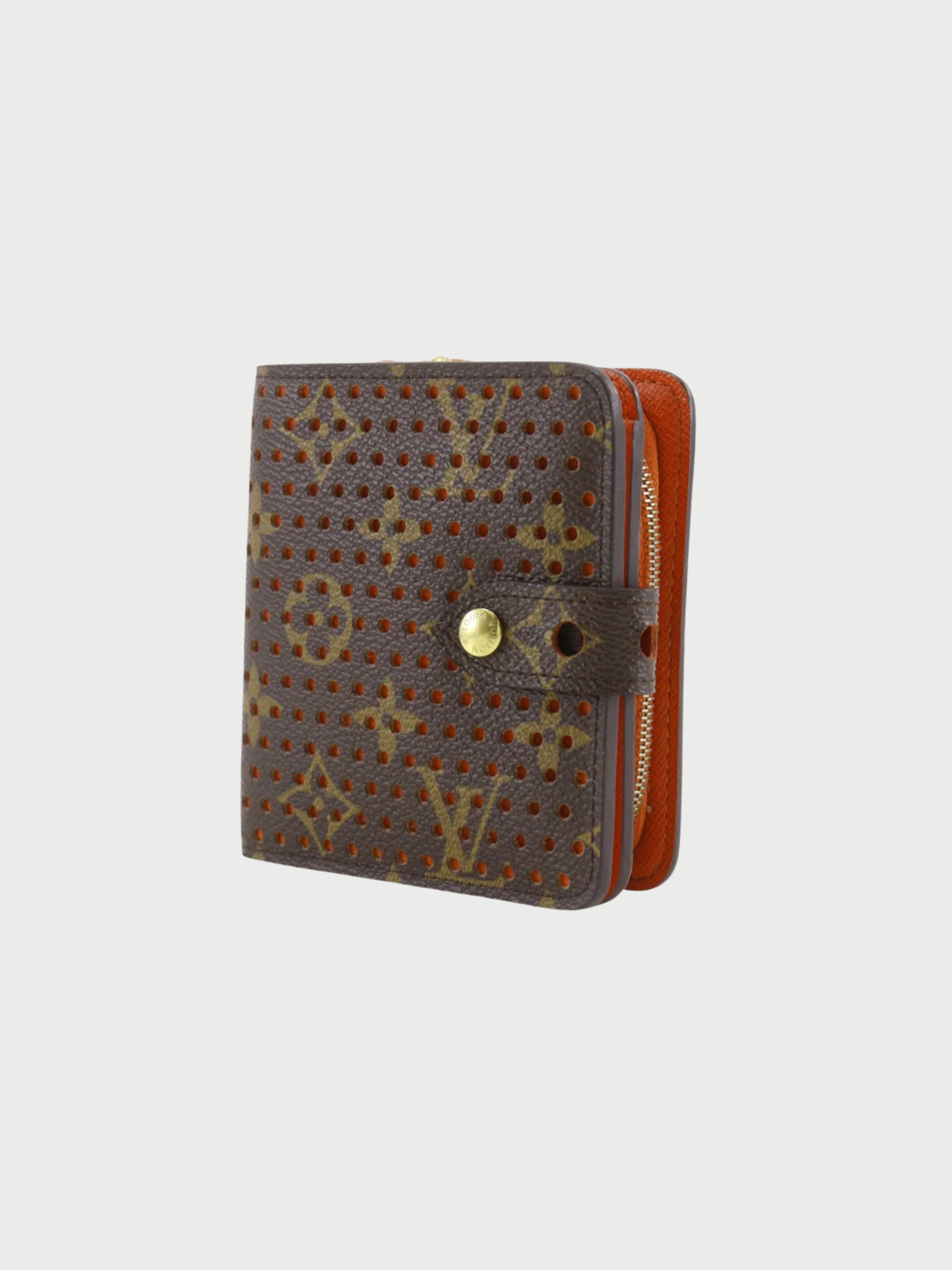 Louis Vuitton 2006 Brown Orange Monogram Perfo Compact Zip Wallet