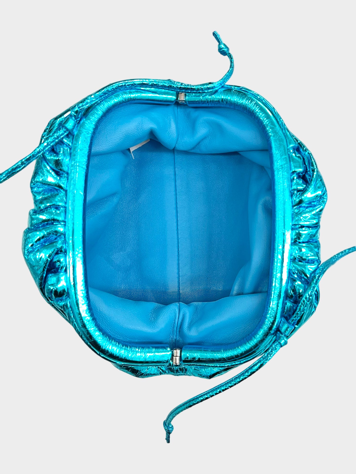 Bottega Veneta 2019 Metallic Turquoise Leather Mini Pouch with Strap